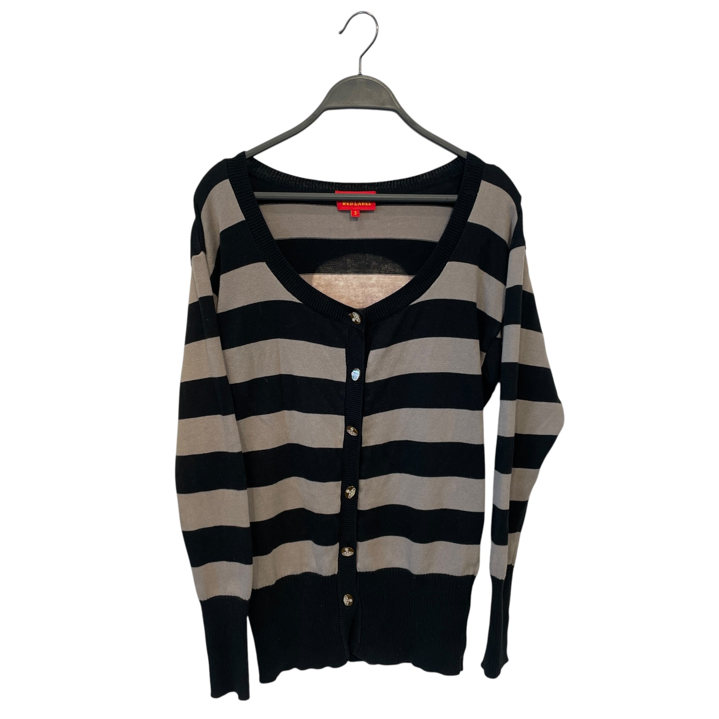 Vivienne Westwood RED LABEL/Cardigan/3/Stripe/Cotton/GRY/SKULL EYE ORB / ORB BUTTONS view 1