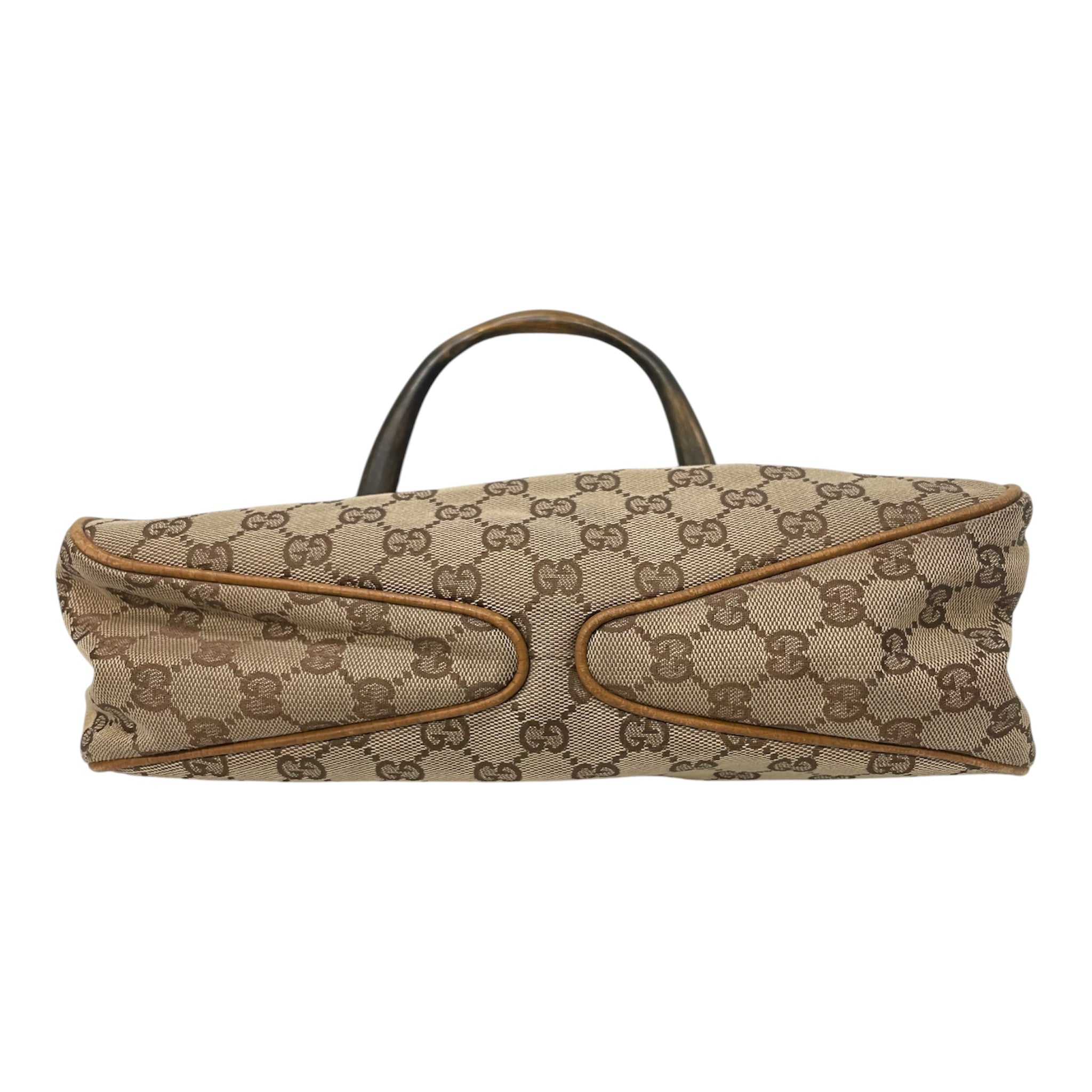GUCCI/Hand Bag/Monogram/Cotton/BEG/GG wood handle hobo view 3