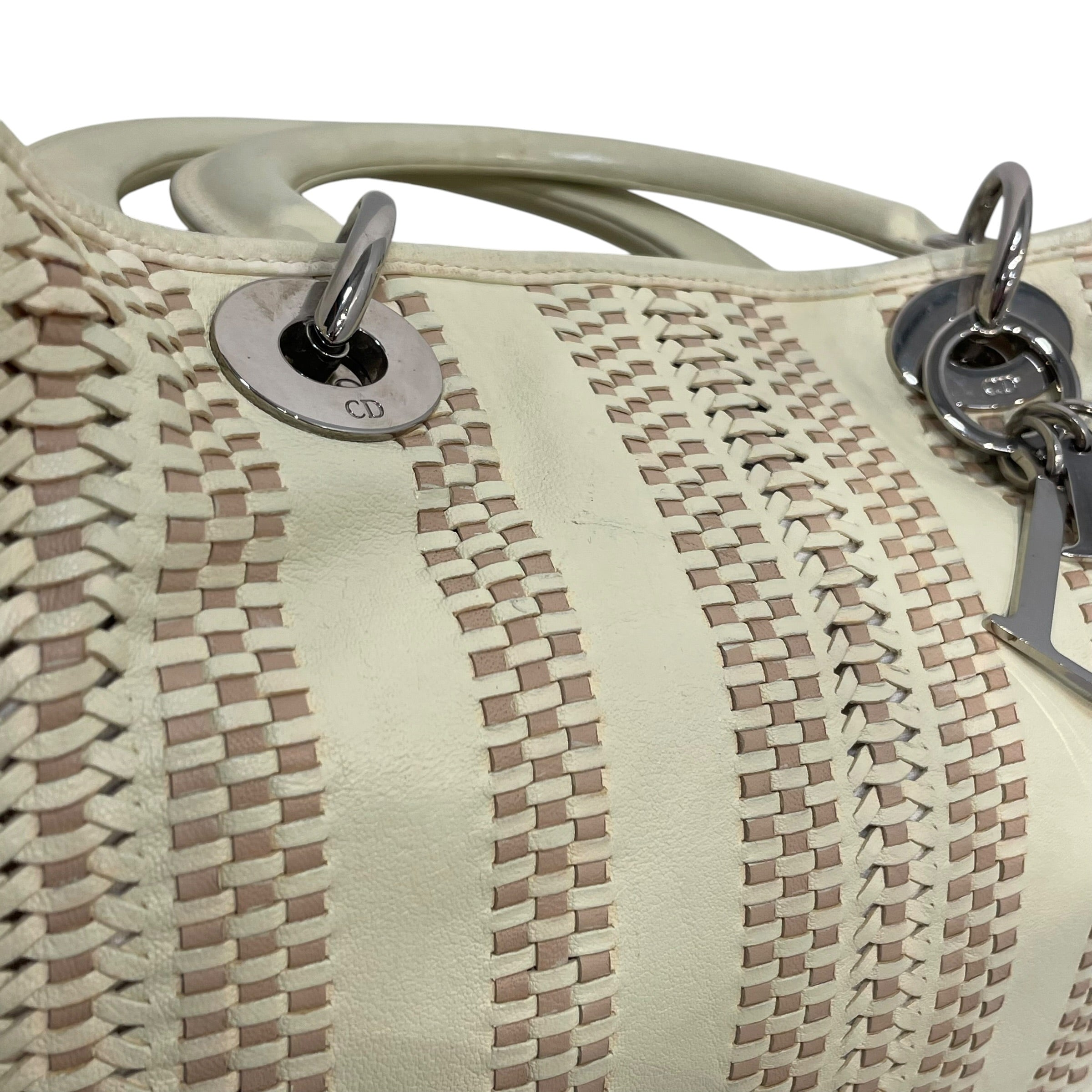 Christian Dior/Hand Bag/Stripe/Leather/CRM/Lady Dior Woven view 6