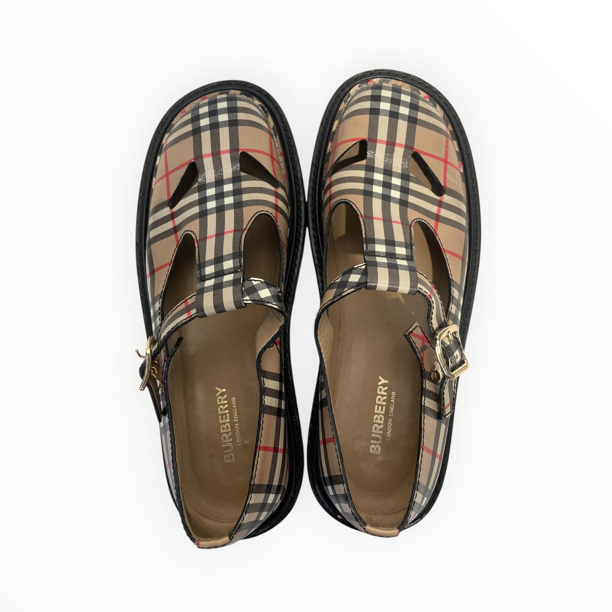BURBERRY LONDON/Shoes/EU 39.5/Hombre Check/Leather/CRM/HANNIE T-BAR SHOES view 3