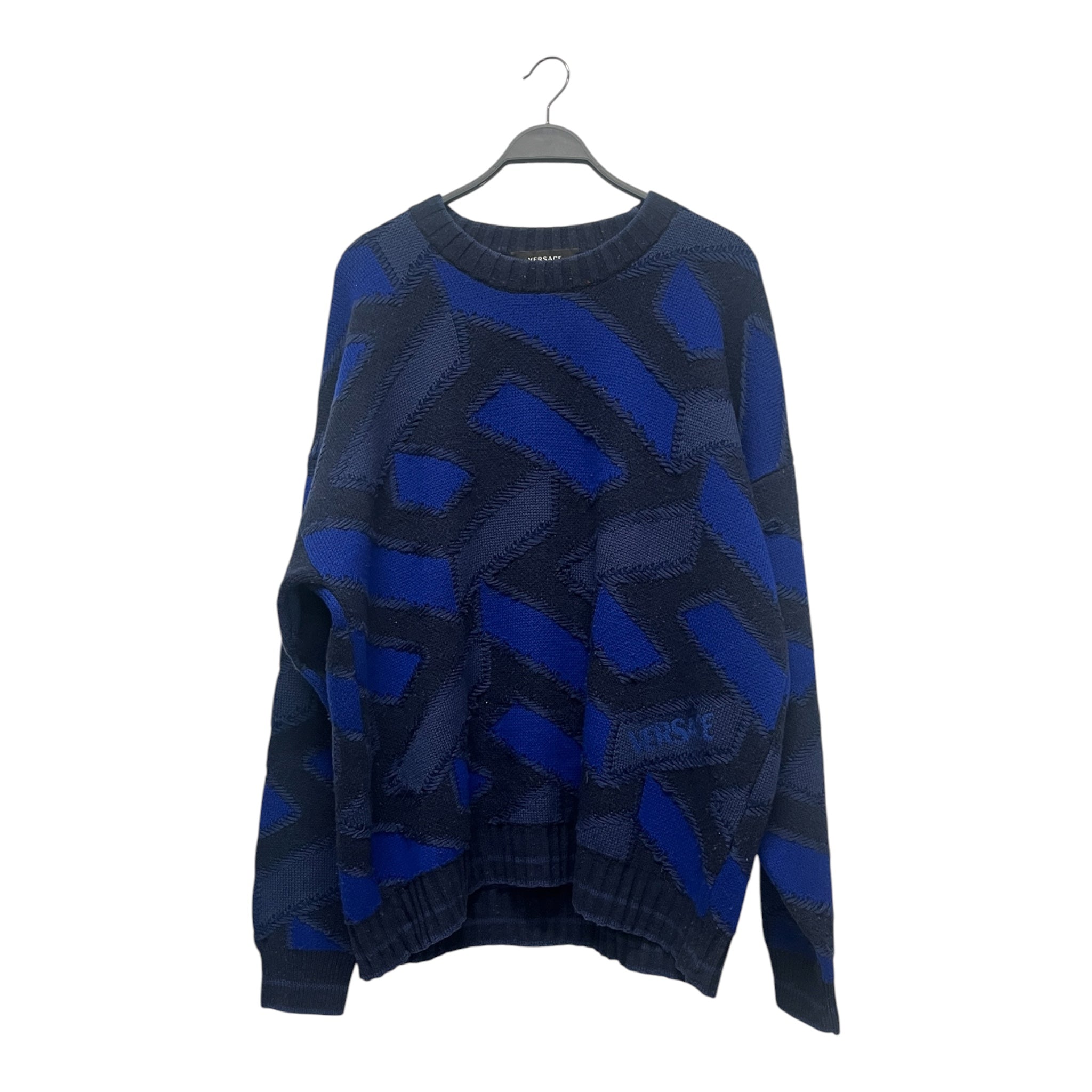 VERSACE/Sweater/56/All Over Print/Wool/BLU/Oversize/JACQUARD LA GRECA SWEATER view 1