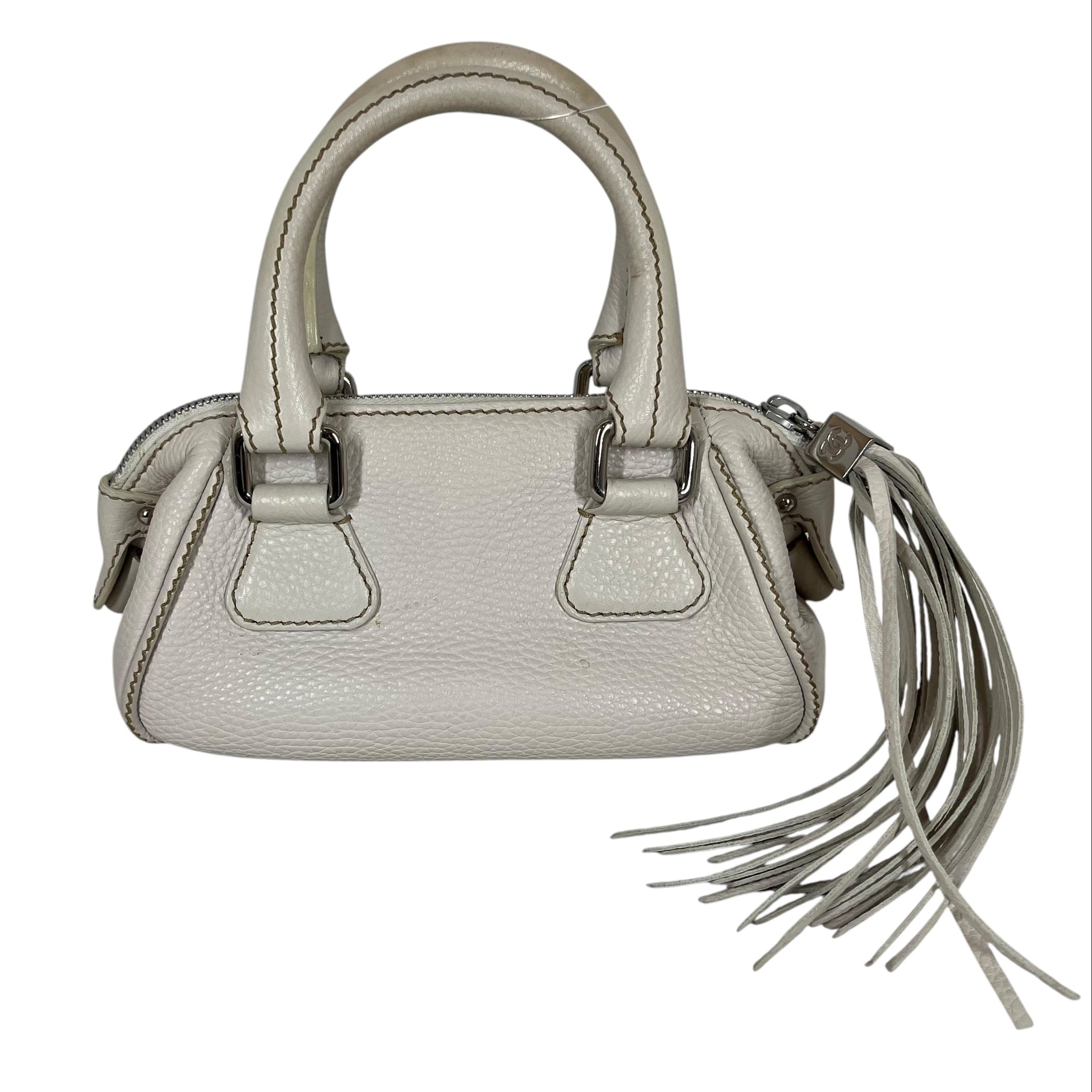 CHANEL/Hand Bag/Leather/WHT/Small Lax Tassle Bag view 2