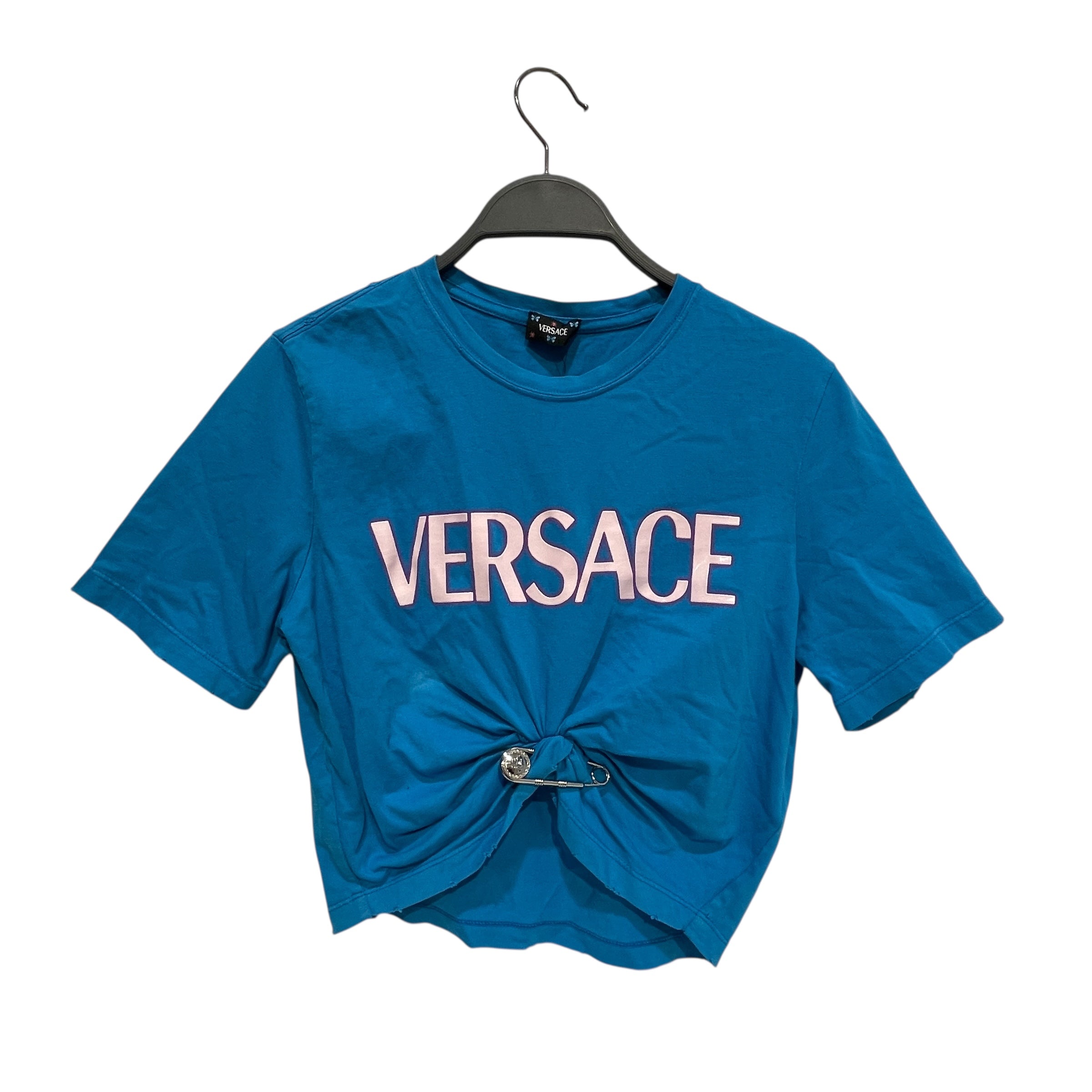 VERSACE/T-Shirt/36/Graphic/Cotton/BLU/Safety Pin Cropped T-shirt view 1