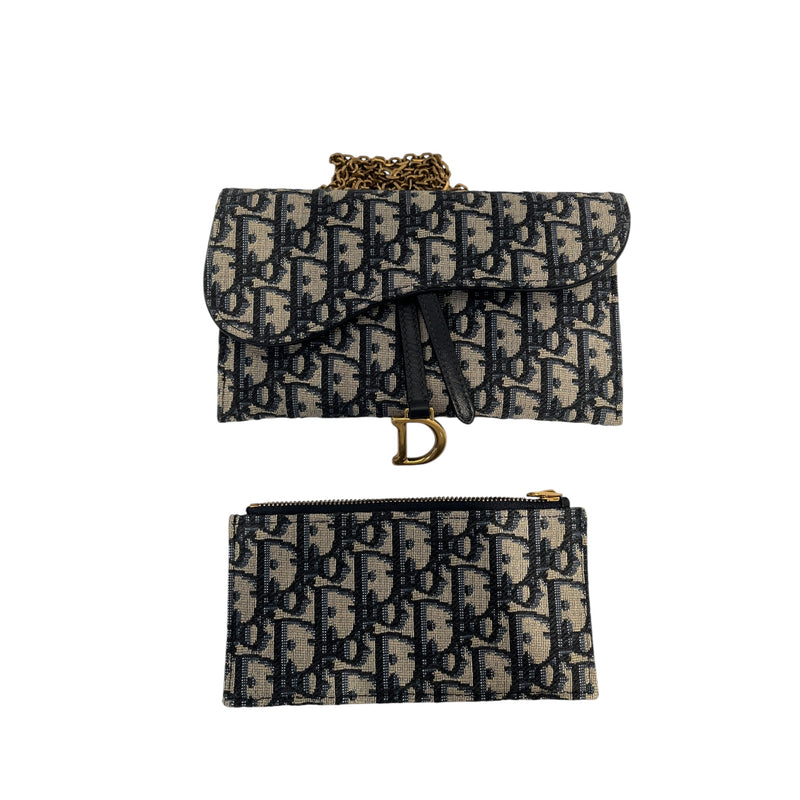 Christian Dior/Cross Body Bag/Monogram/BLU/Saddle Oblique Wallet