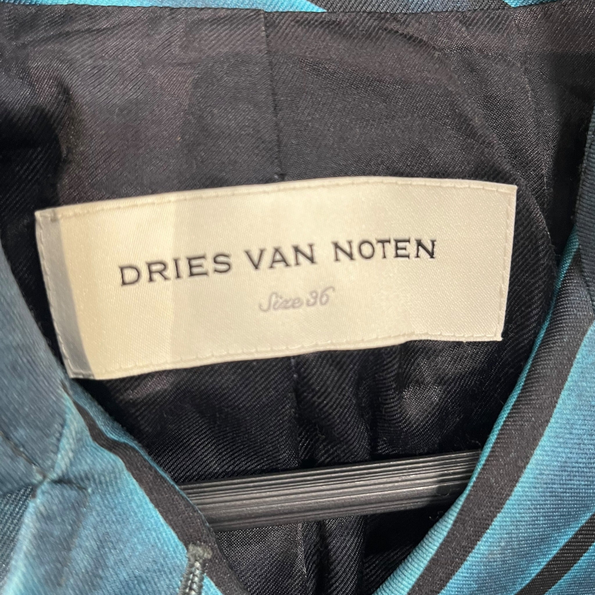 DRIES VAN NOTEN/Trench Coat/36/All Over Print/Polyester/BLU/Single Breasted/waist tie view 3