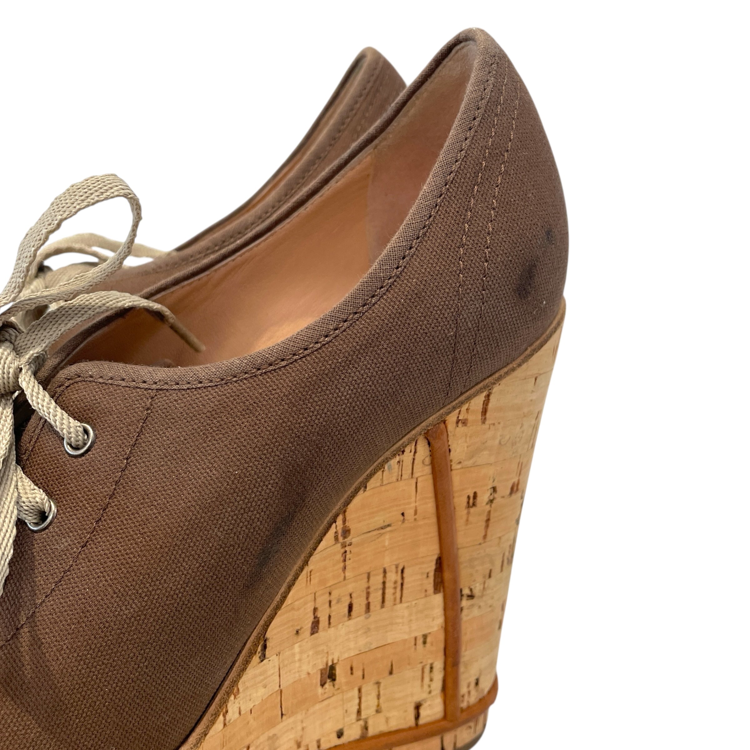 Chloe/Heels/US 7/Cotton/BRW/Canvas Lace Up Wedges view 6