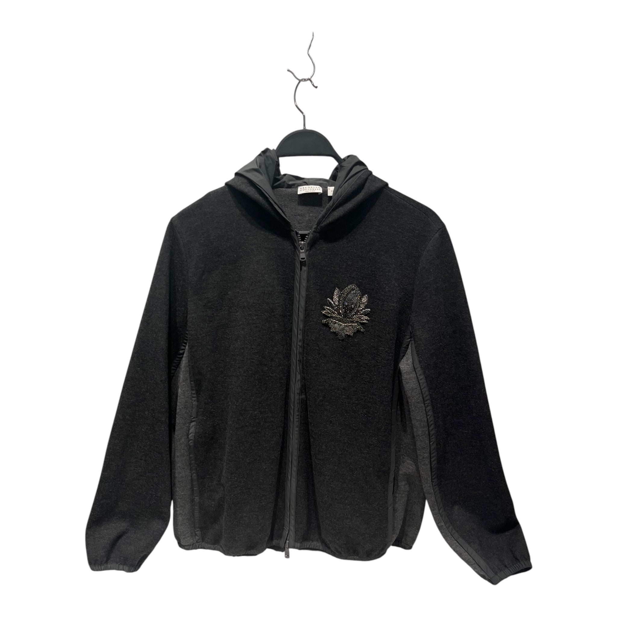 BRUNELLO CUCINELLI/Zip Up Hoodie/M/Cashmere/GRY/rhinestones view 1