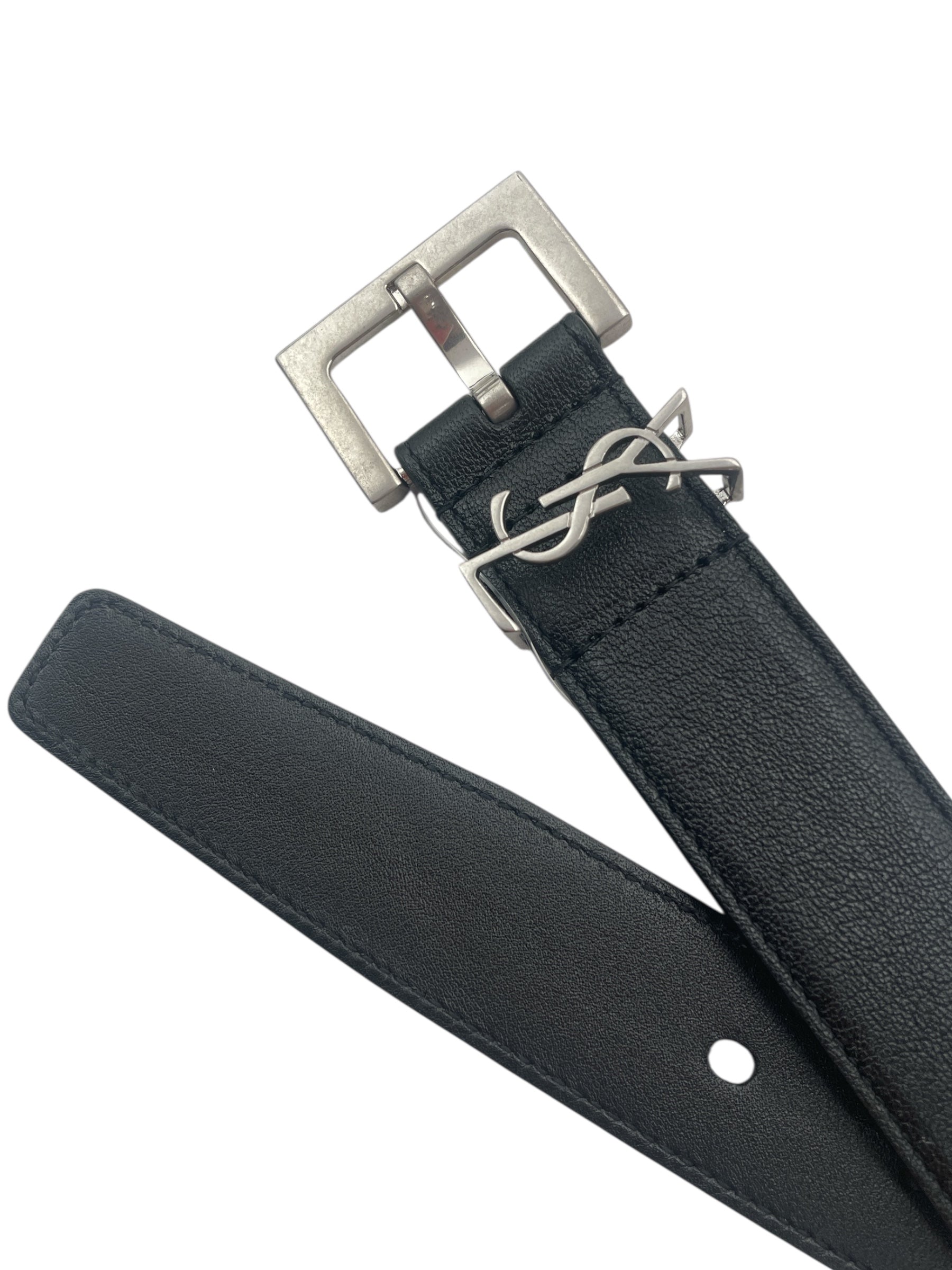 SAINT LAURENT/Belt/Leather/BLK/10OCM SILVER view 2
