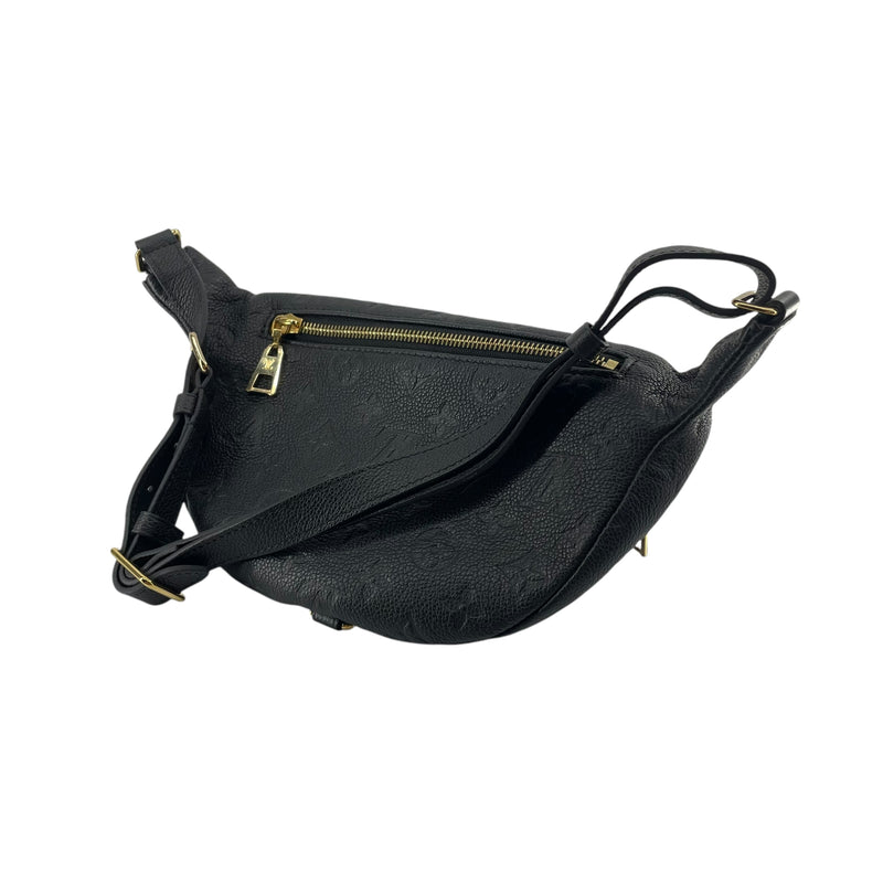 LOUIS VUITTON/Fanny Pack/Leather/BLK/QUILTED LV GOLD ZIPPER
