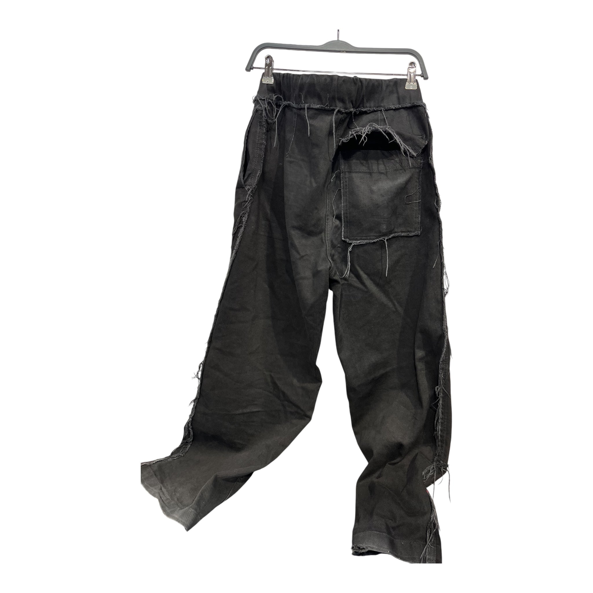 DRIES VAN NOTEN/Pants/S/Cotton/BLK/Distressed/Drawstring tie view 3