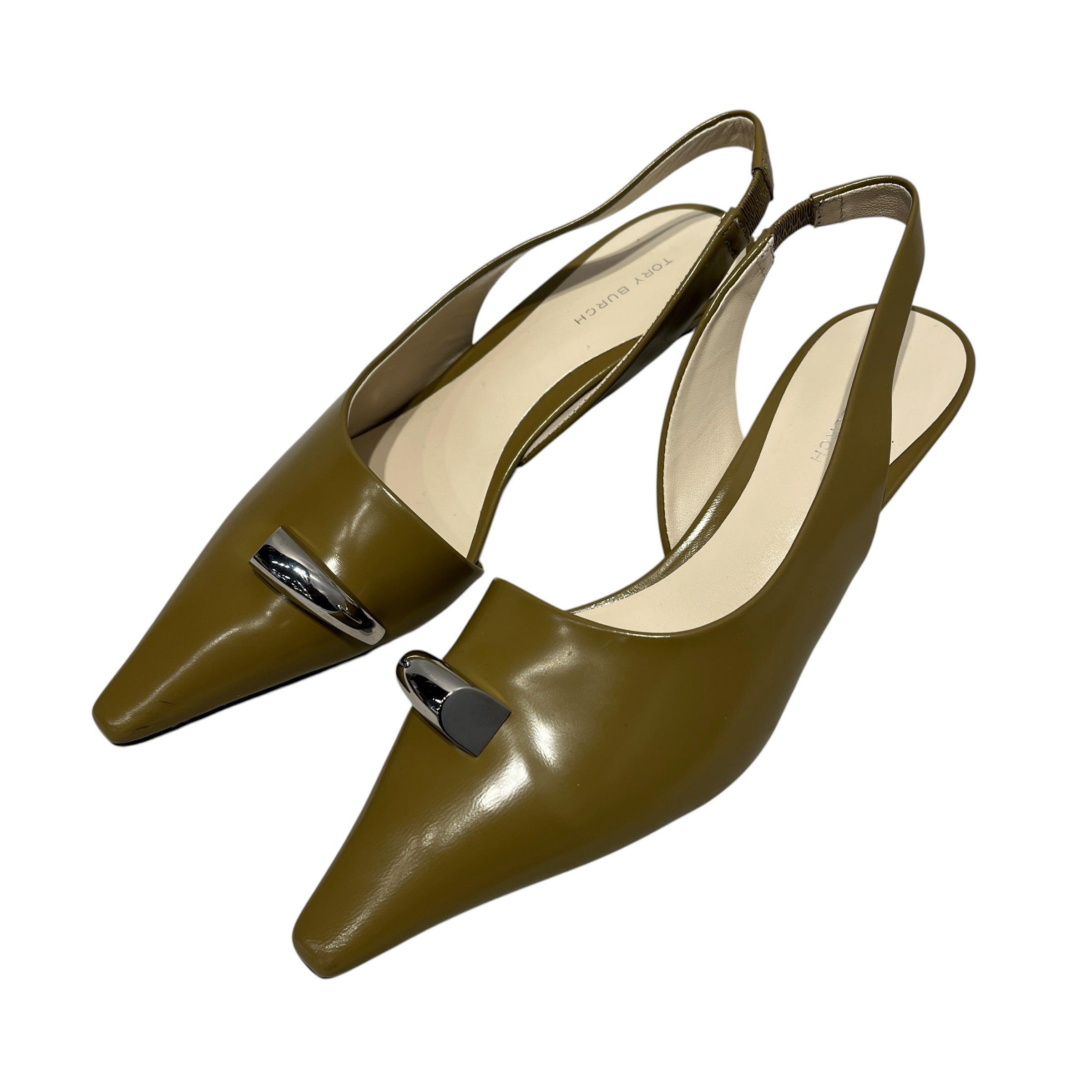 TORY BURCH/Heels/US 6/Leather/KHK/OLIVE PIERCED TOE SLINGBACK view 8