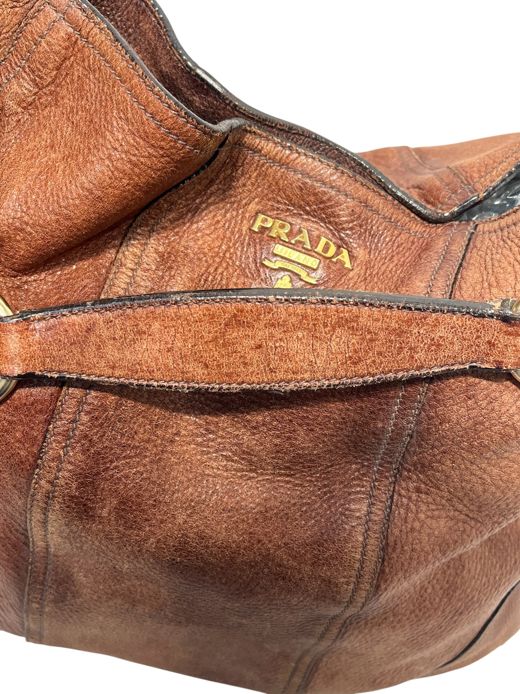 PRADA/Hand Bag/Leather/BRW/Cervo Antik Hobo view 10