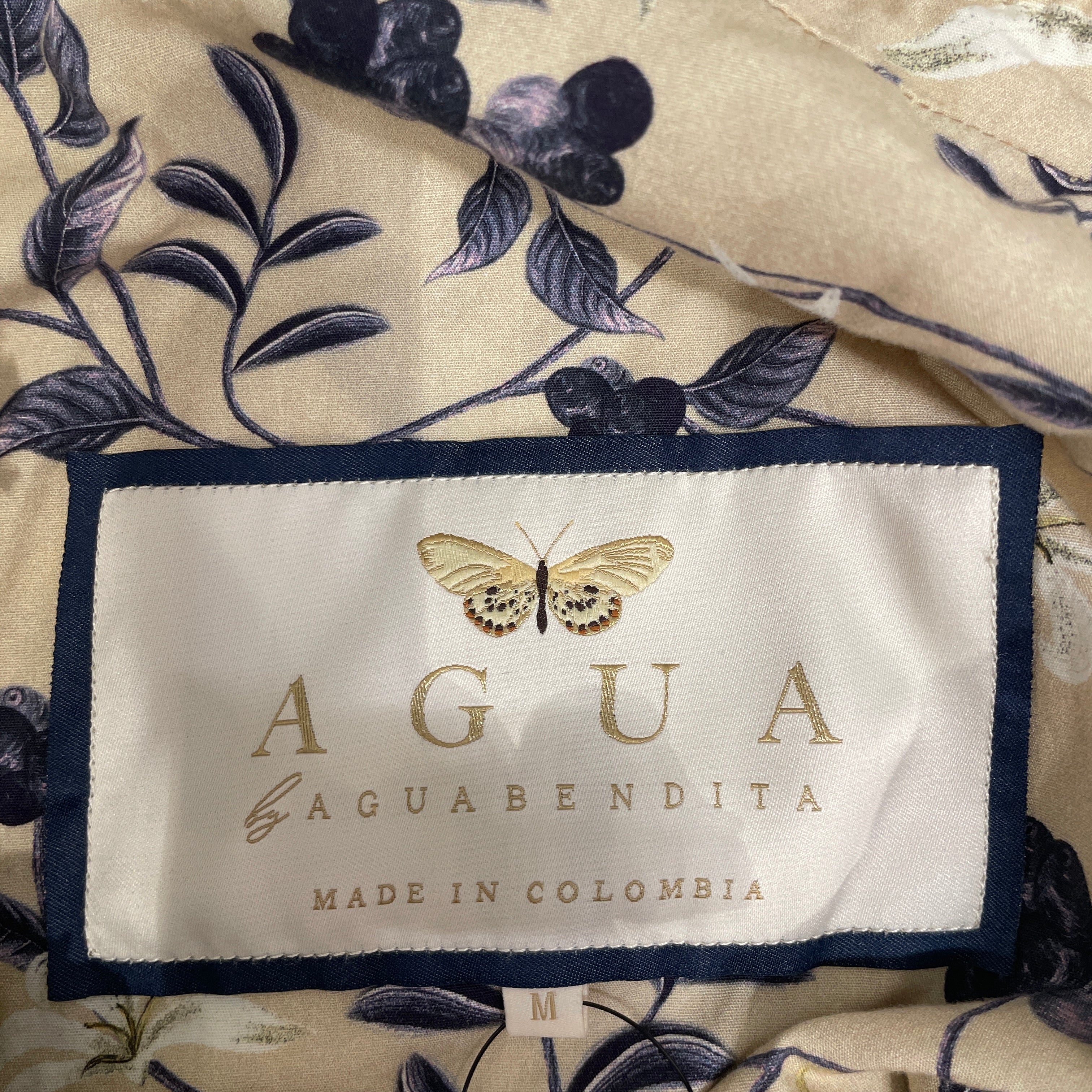AGUA BY AGUABENDITA/Camisole Dress/M/All Over Print/Cotton/BEG/NAVY FLORAL MIDI view 3