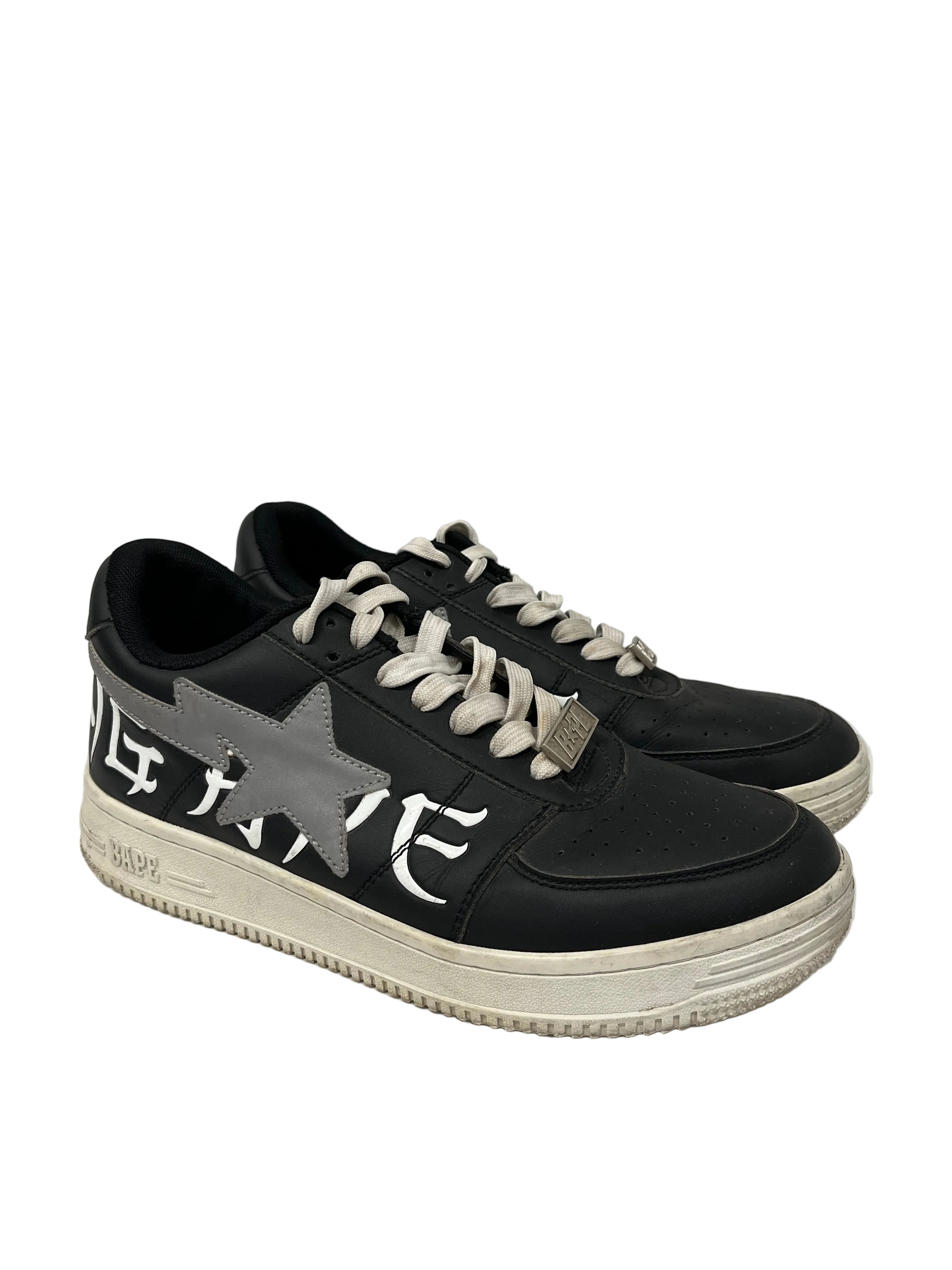 BAPE STA!/Low-Sneakers/US 9/Graphic/Leather/BLK/KANJI LETTERS/REFLECTIVE LOGO view 1