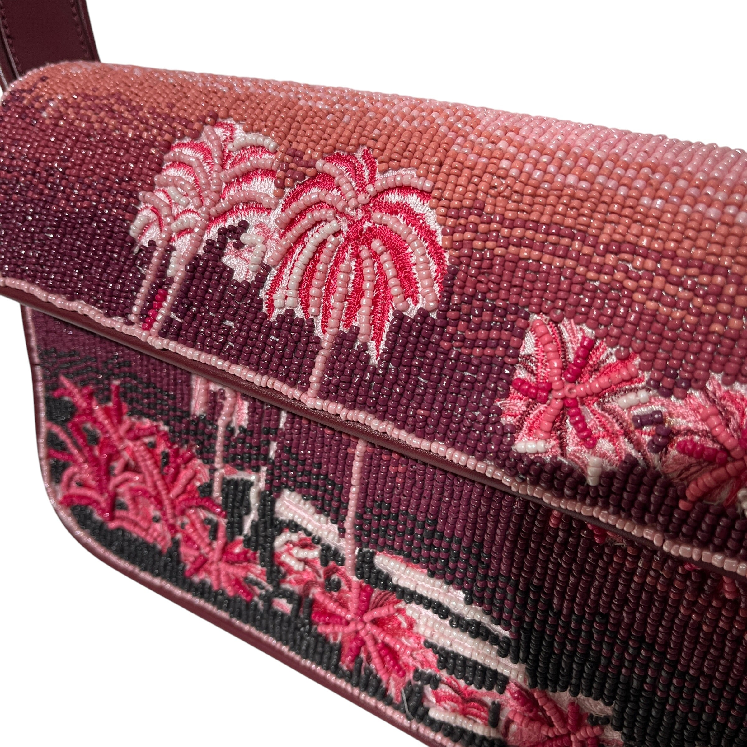 STAUD/Tote Bag/Leather/RED/Beaded Palm Trees Handbag view 7