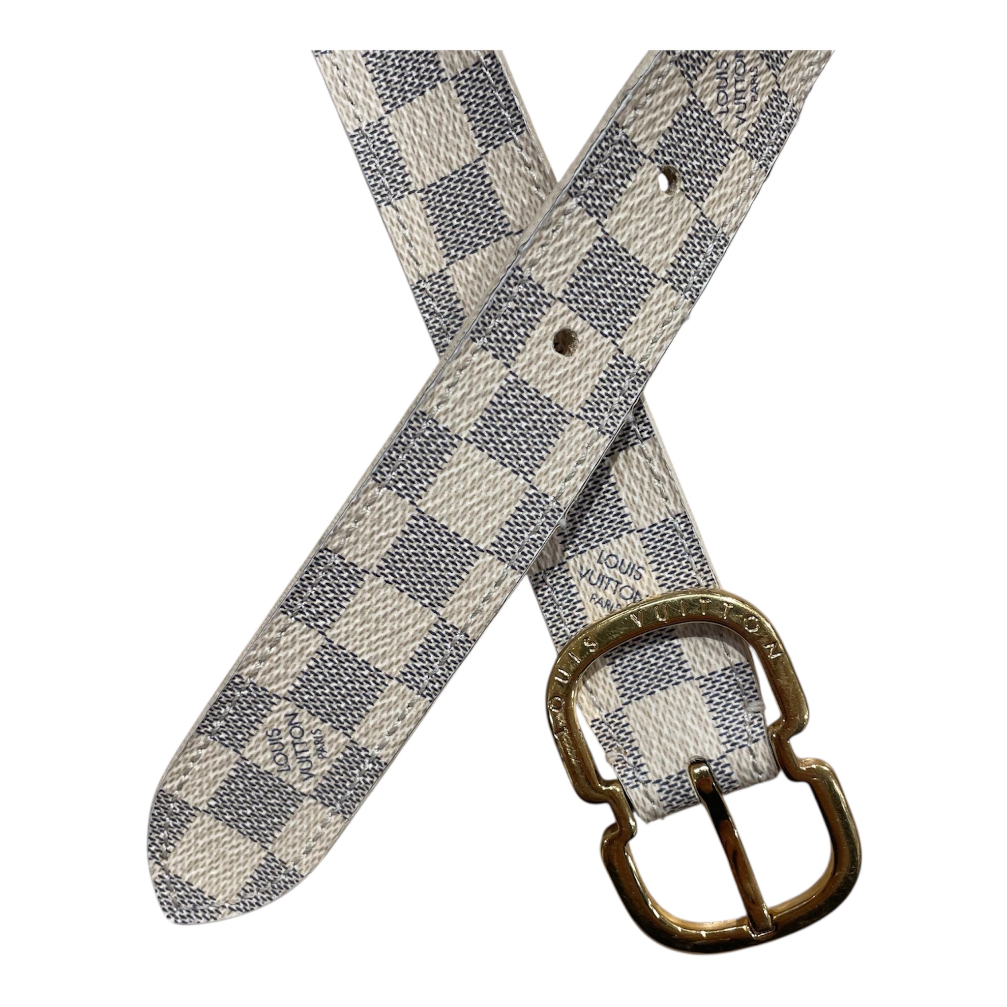 LOUIS VUITTON/Belt/Monogram/Leather/CRM/damier azur canvas belt view 2
