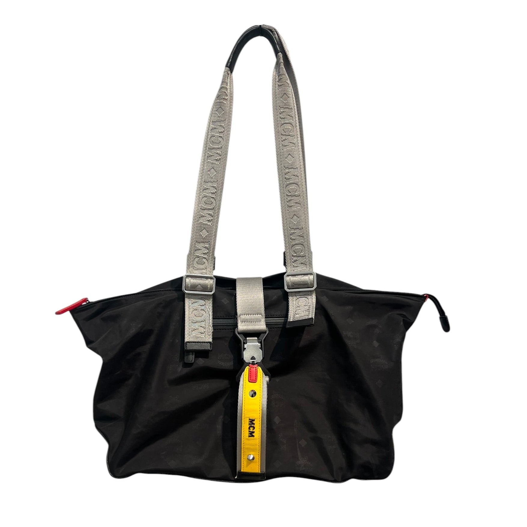 MCM/Tote Bag/Monogram/Nylon/BLK/ylw tag on buckle/ gry handles view 1