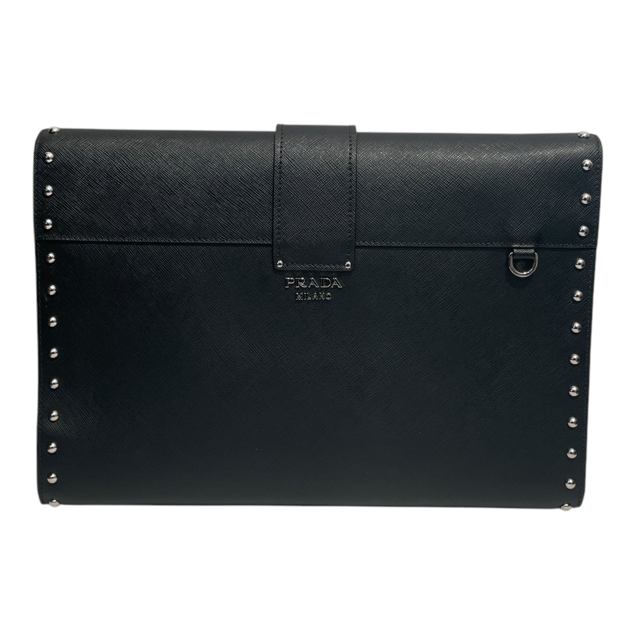 PRADA/Clutch Bag/OS/Leather/BLK/DOCUMENT CASE view 2