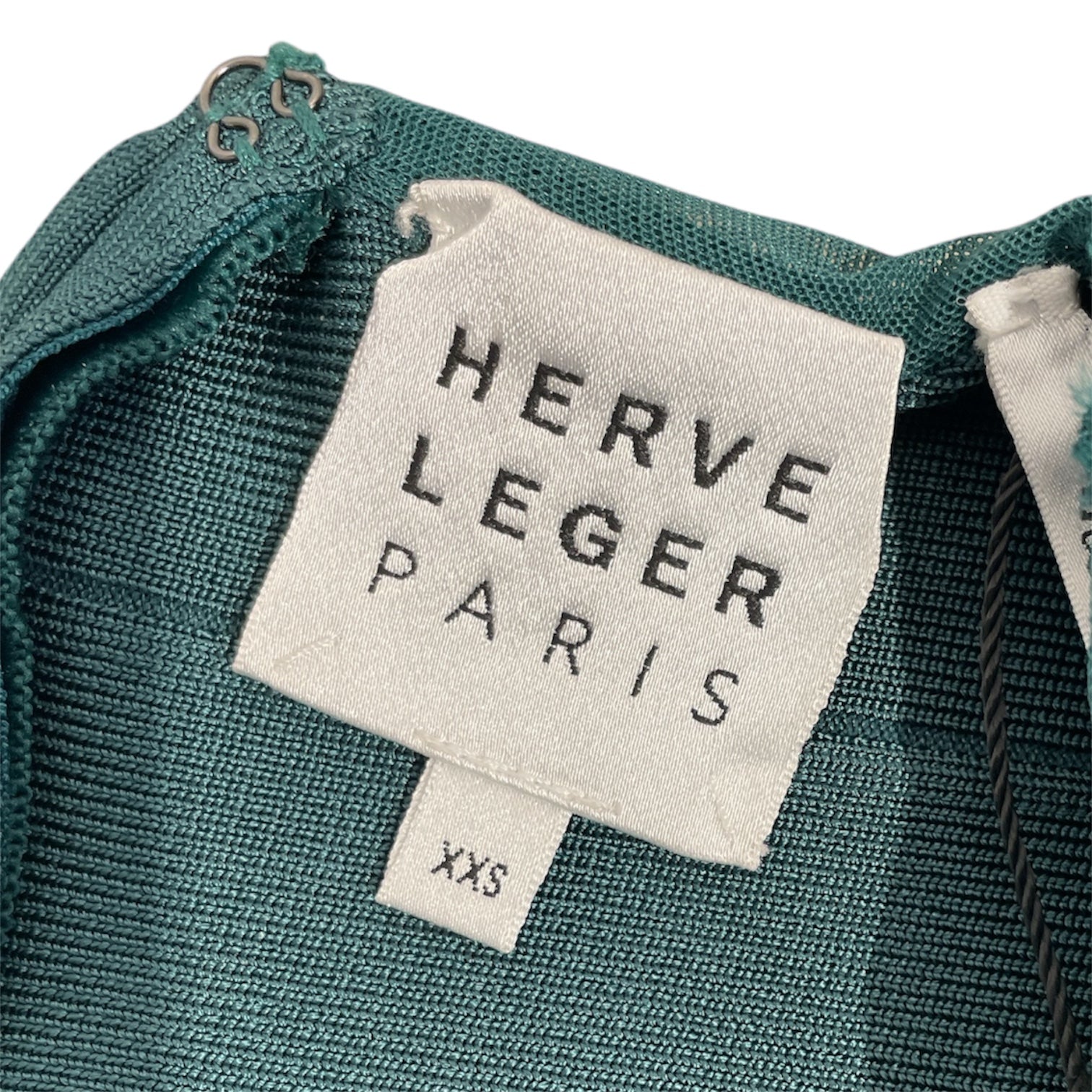 Herve Leger/LS Dress/XXS/Cotton/GRN/Ruched Body-con view 3