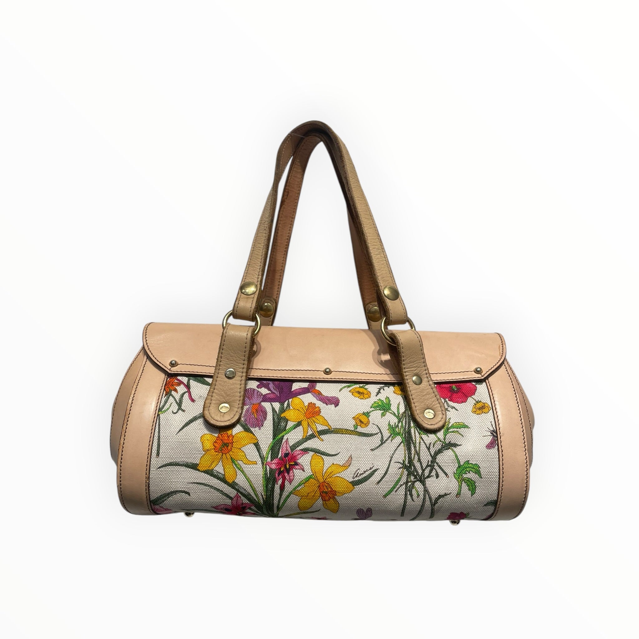 GUCCI/Hand Bag/Floral Pattern/Leather/BEG/canvas bamboo bullet bag view 2