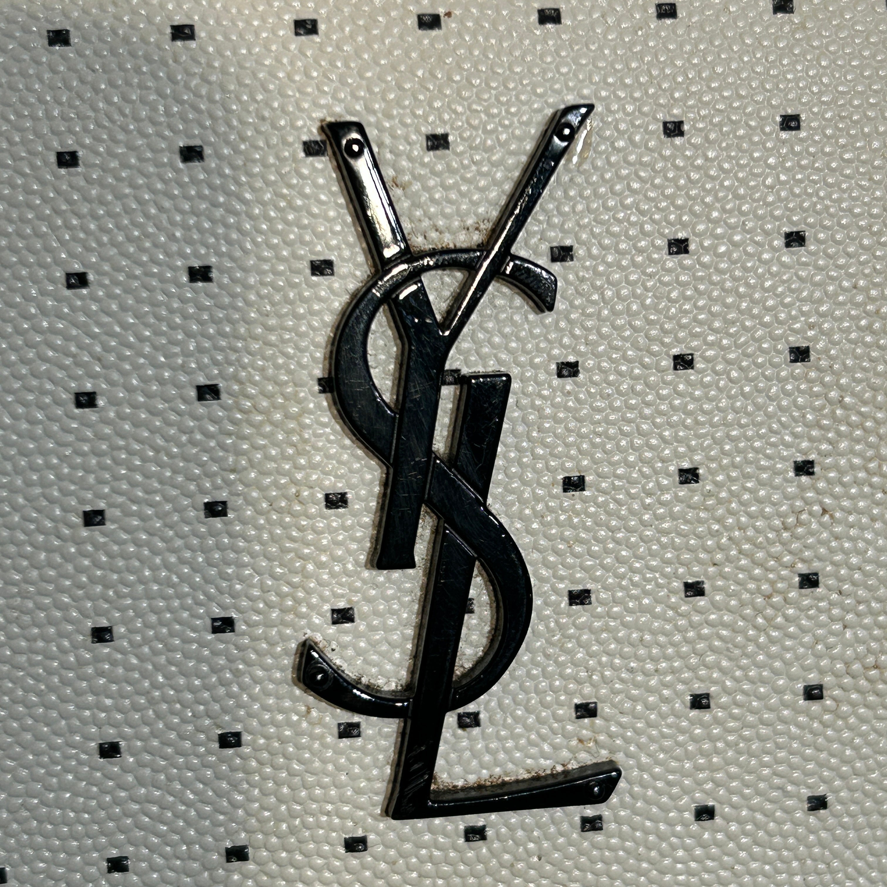 YVES SAINT LAURENT/Cross Body Bag/All Over Print/Leather/WHT/Square Dot Print Black Chain view 7