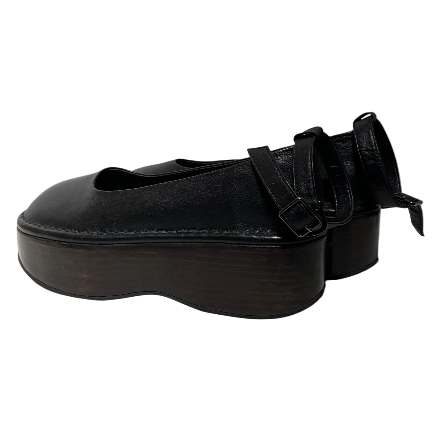 AMOMENTO/Shoes/EU 38/Leather/BLK/Ankle Strap/WOOD PLATFORM view 2