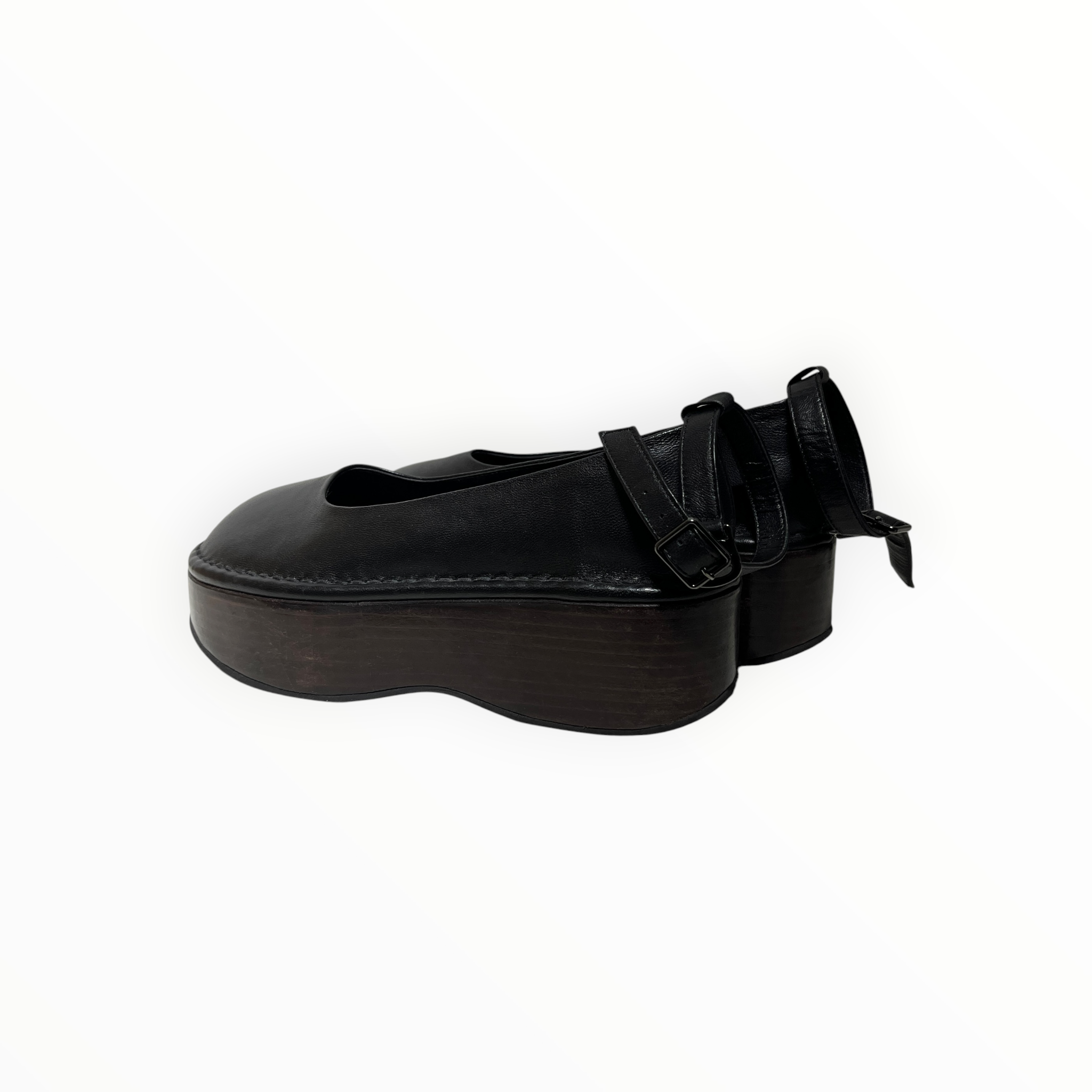 AMOMENTO/Shoes/EU 38/Leather/BLK/Ankle Strap/WOOD PLATFORM view 2