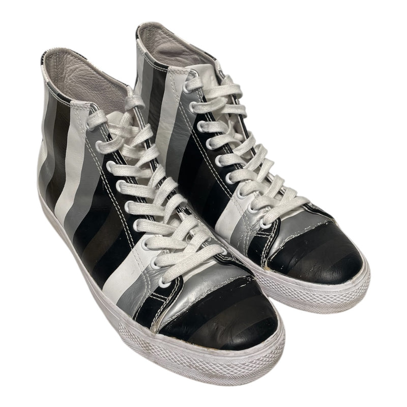 RAF SIMONS/Hi-Sneakers/EU 44/Stripe/Leather/SLV/SLVR/BLK/WHT VERTICAL STRIPE