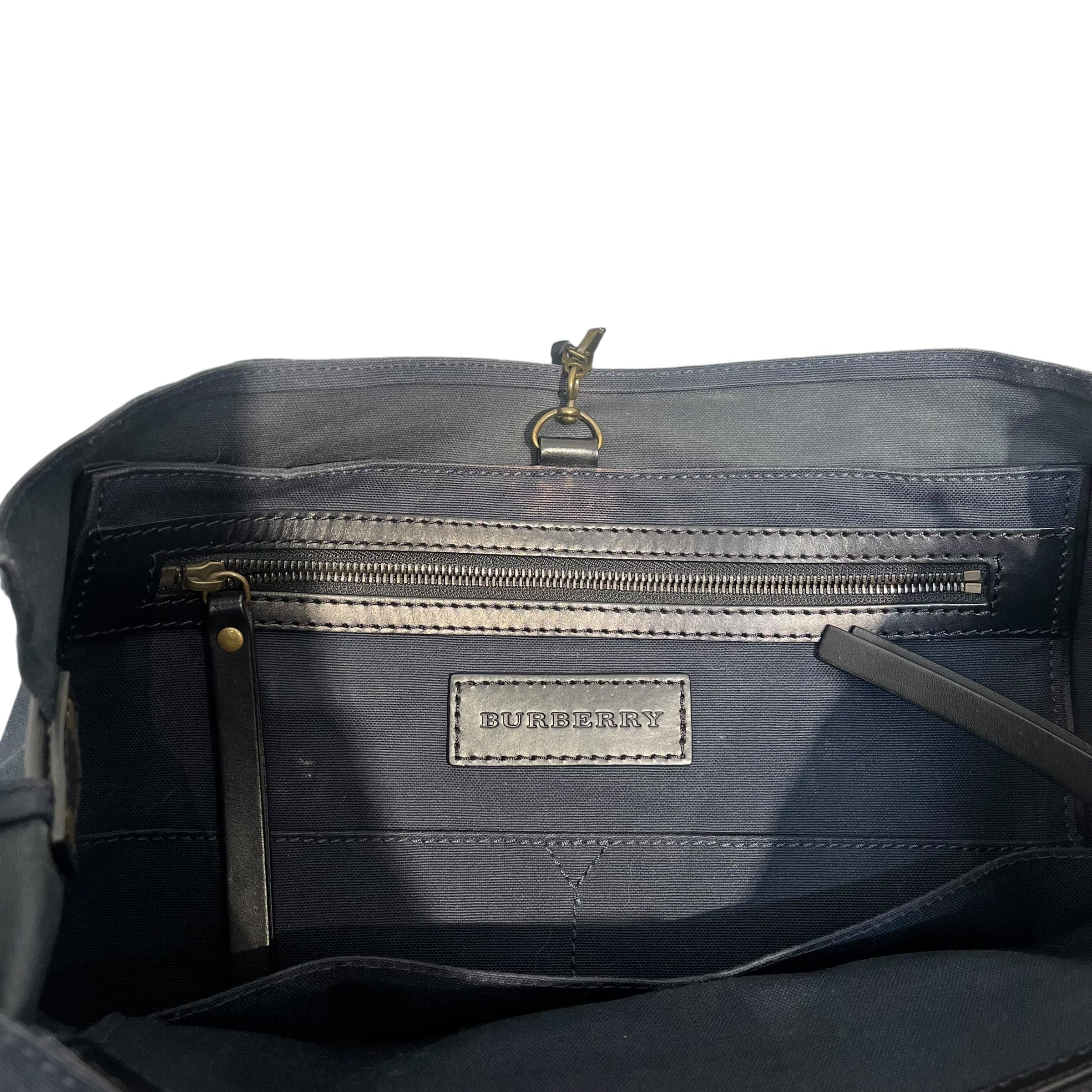 BURBERRY/Tote Bag/Cotton/NVY/LEATHER TRIM view 5