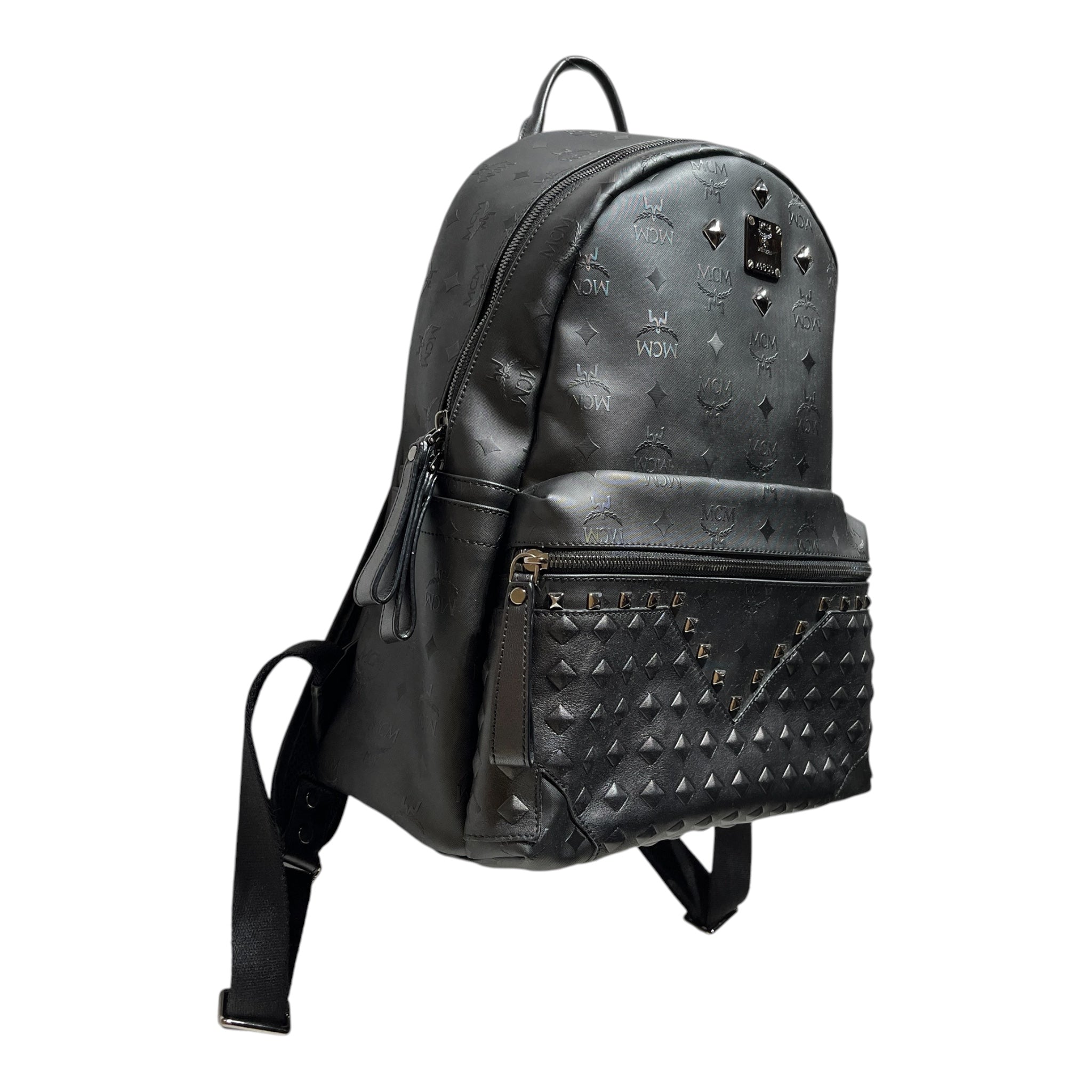 MCM/Backpack/Monogram/Nylon/BLK/stud details view 2