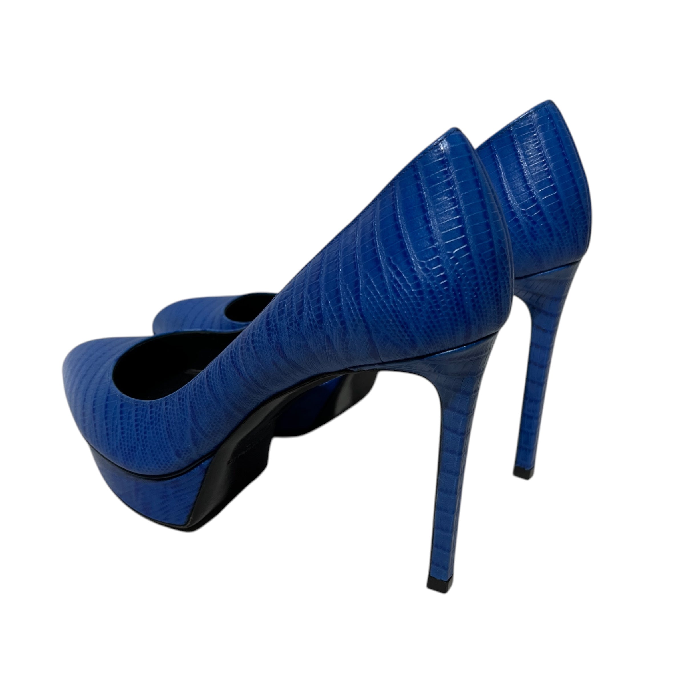 SAINT LAURENT/Heels/EU 38.5/Animal Pattern/Leather/BLU/Pointed-Toe/SNAKESKIN PRINT view 2