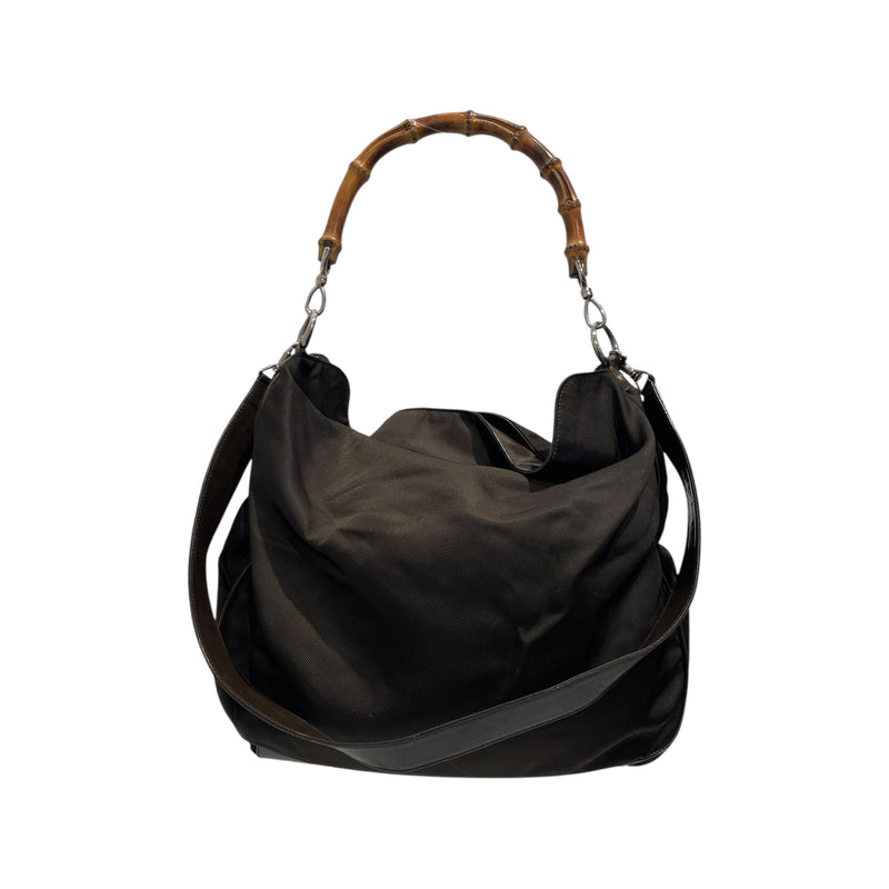 GUCCI/Hand Bag/M/Nylon/BRW/Bamboo Handle Nylon Bag