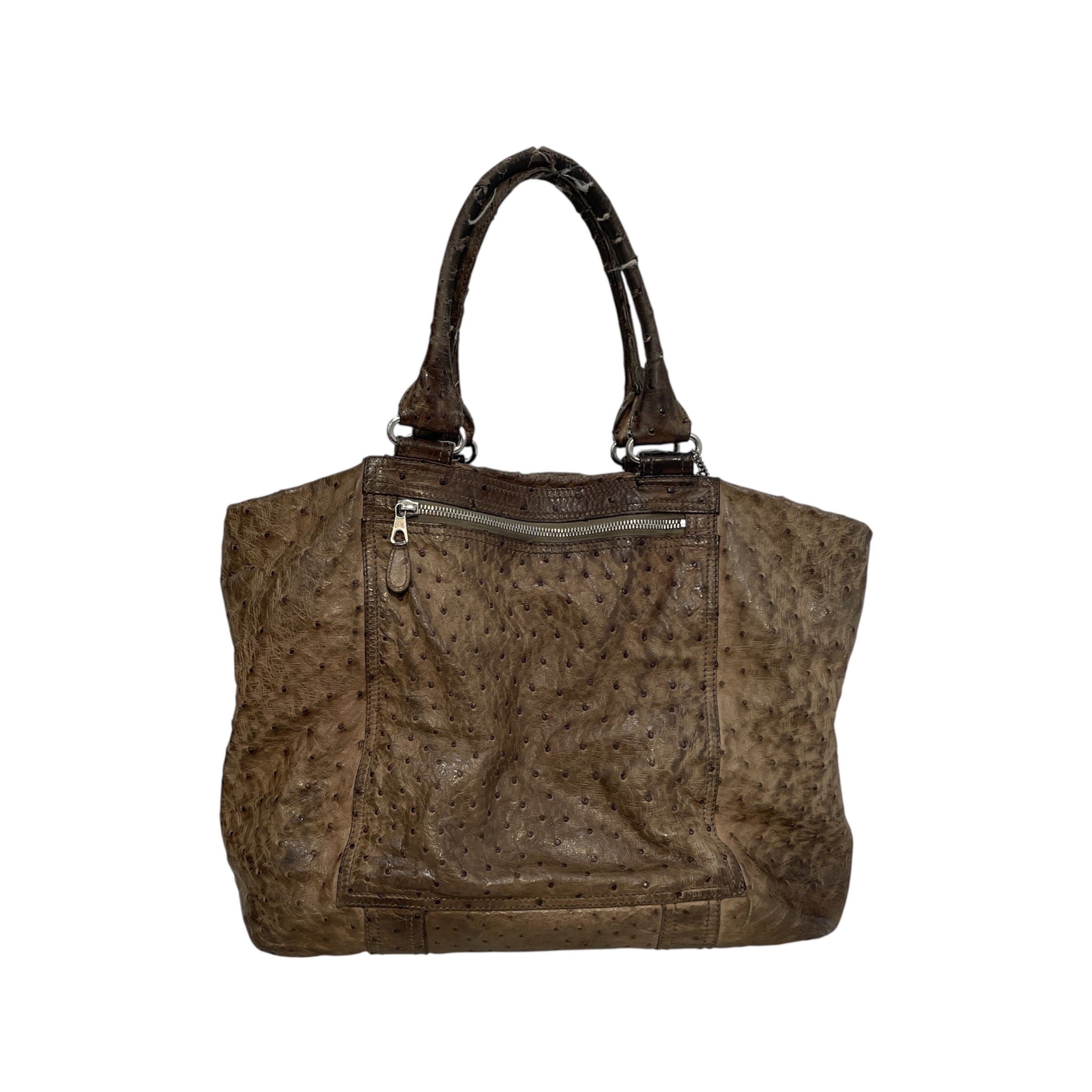 BALENCIAGA/Hand Bag/Leather/BRW/Ostrich Top-Handle Zip-up Bag view 2