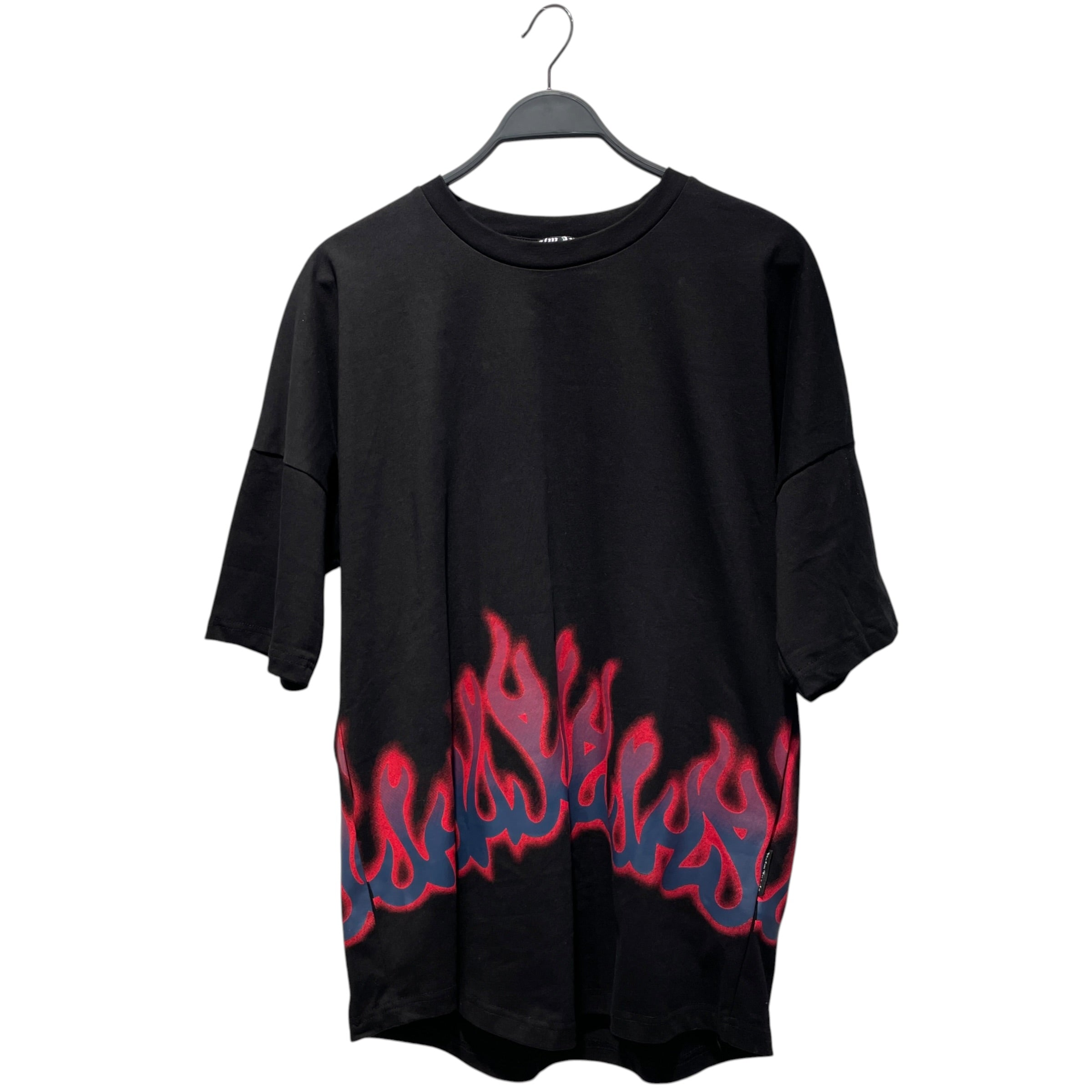 Palm Angels/T-Shirt/M/Cotton/BLK/Graphic/red flames around bottom view 1
