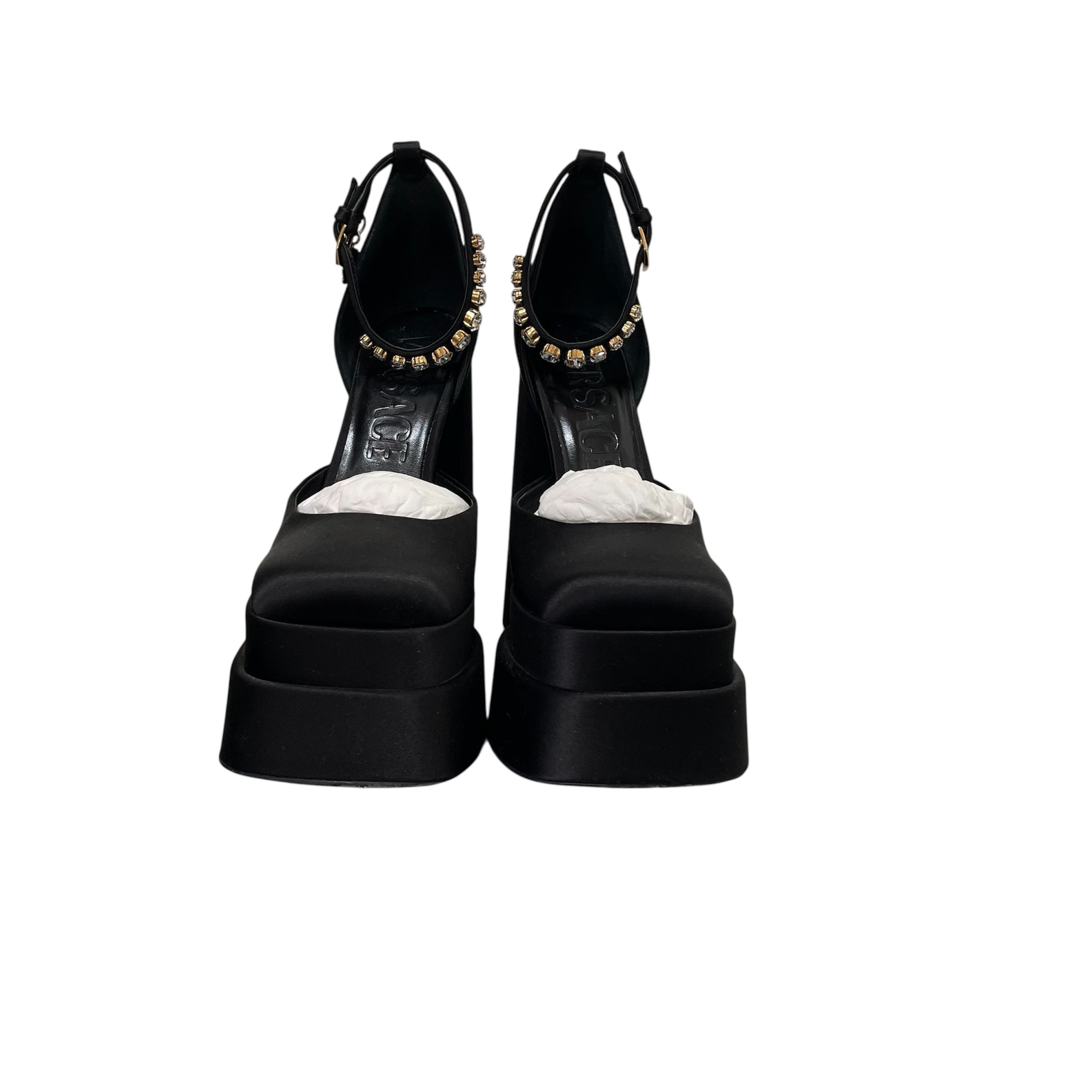 VERSACE/Heels/EU 38.5/BLK/MEDUSA AEVITAS SILK HEELS view 3