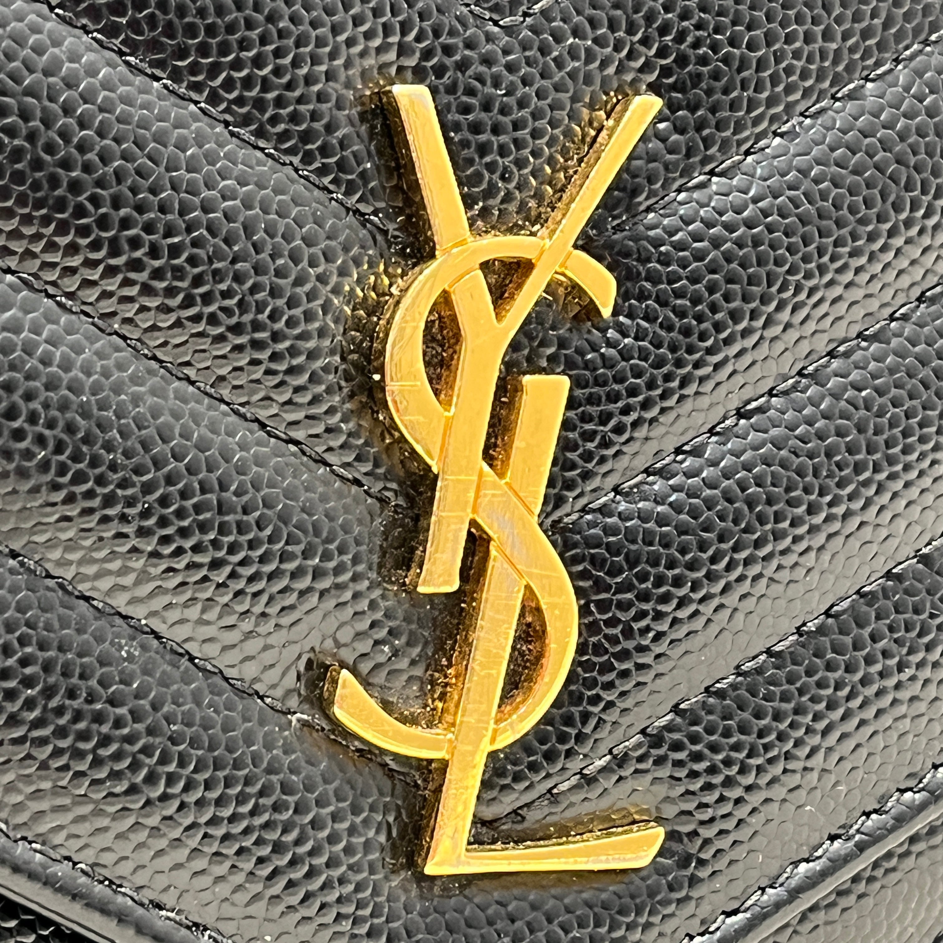 SAINT LAURENT/Cross Body Bag/Leather/BLK/LEATHER ENVELOPE PEBBLE view 6