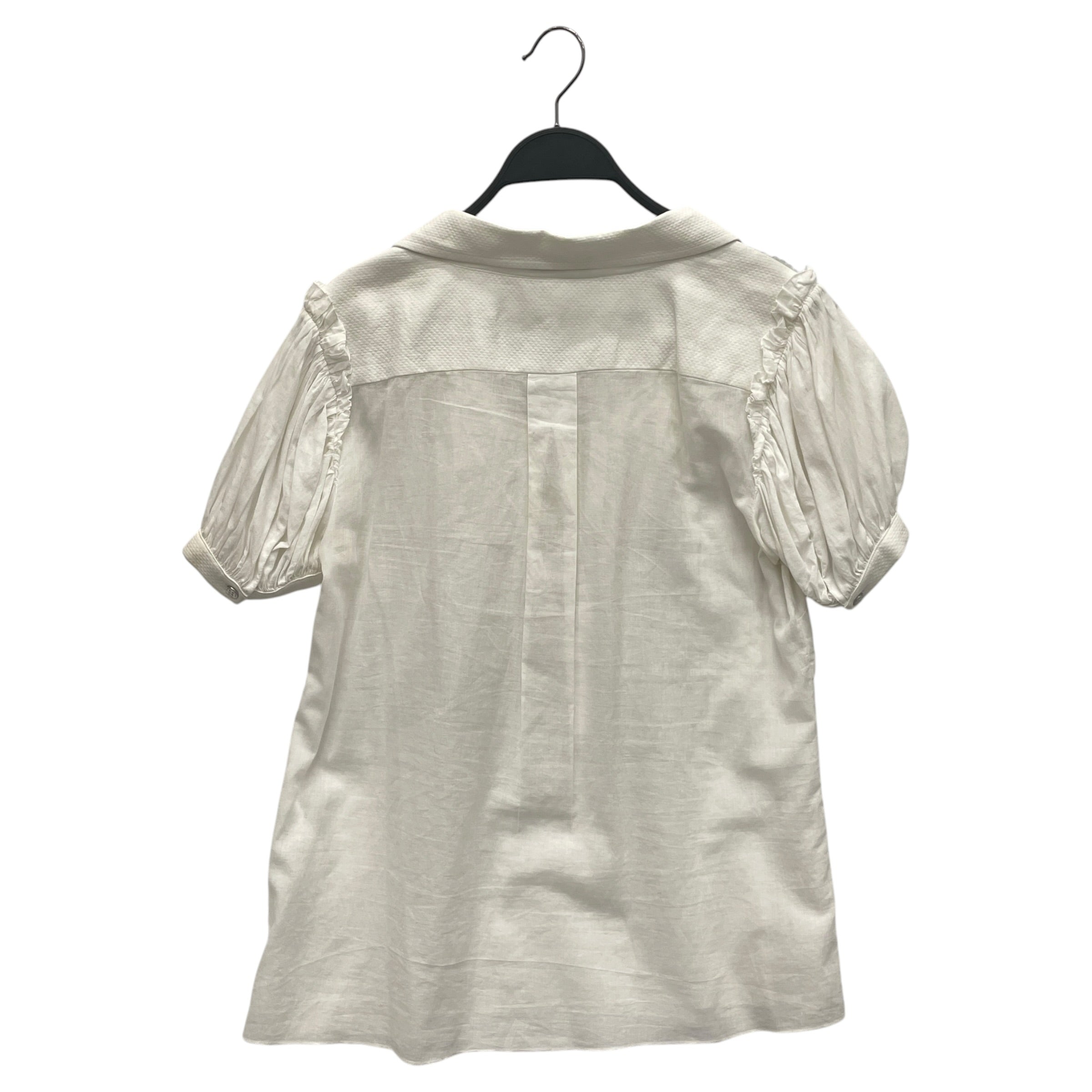 D&G/SS Blouse/42/Iridescent/Cotton/WHT/Puff Sleeve/rhinestone flowers/tie neck view 2