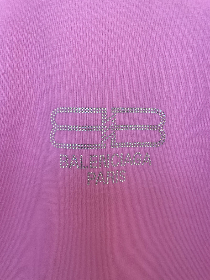 BALENCIAGA/T-Shirt/XS/Cotton/PNK/pink rhinestone