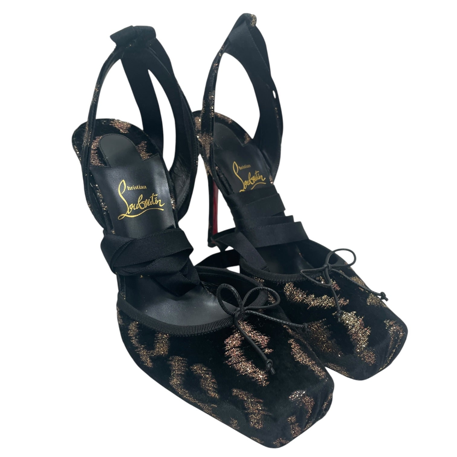 Christian Louboutin/Heels/EU 41/Leopard/BLK/Ankle Strap/CASSIA LACE UP GLITTER VELVET view 1