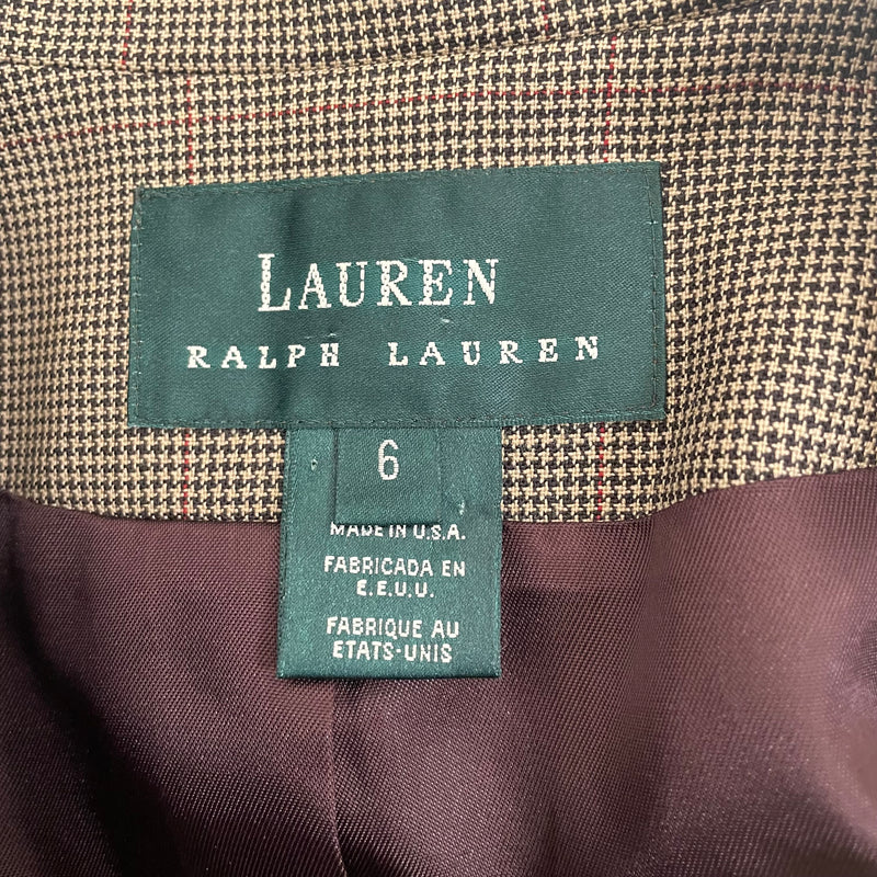 LAUREN RALPH LAUREN/Jacket/6/Houndstooth Check/Cotton/BRW/double breasted