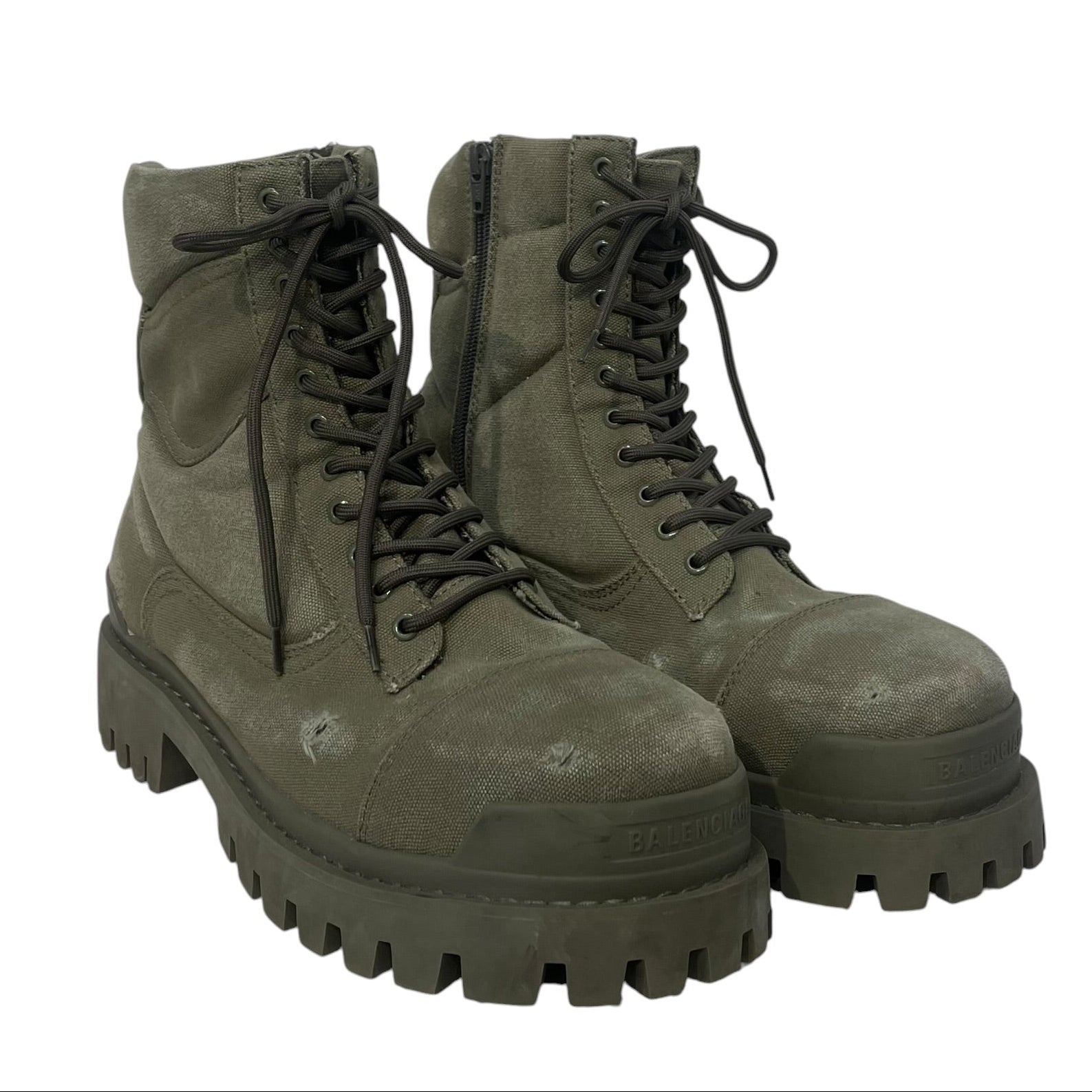 BALENCIAGA/Lace Up Boots/EU 45/Cotton/GRN/Strike boots distressed view 1