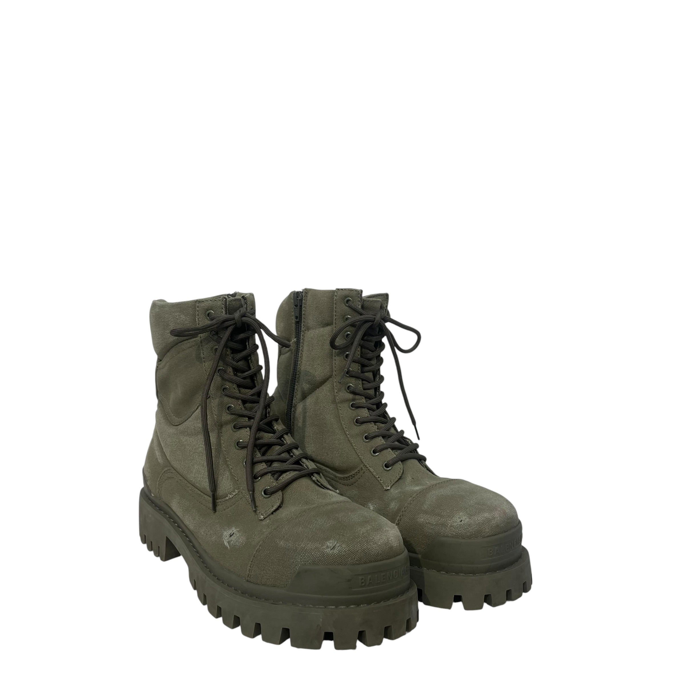 BALENCIAGA/Lace Up Boots/EU 45/Cotton/GRN/Strike boots distressed view 1