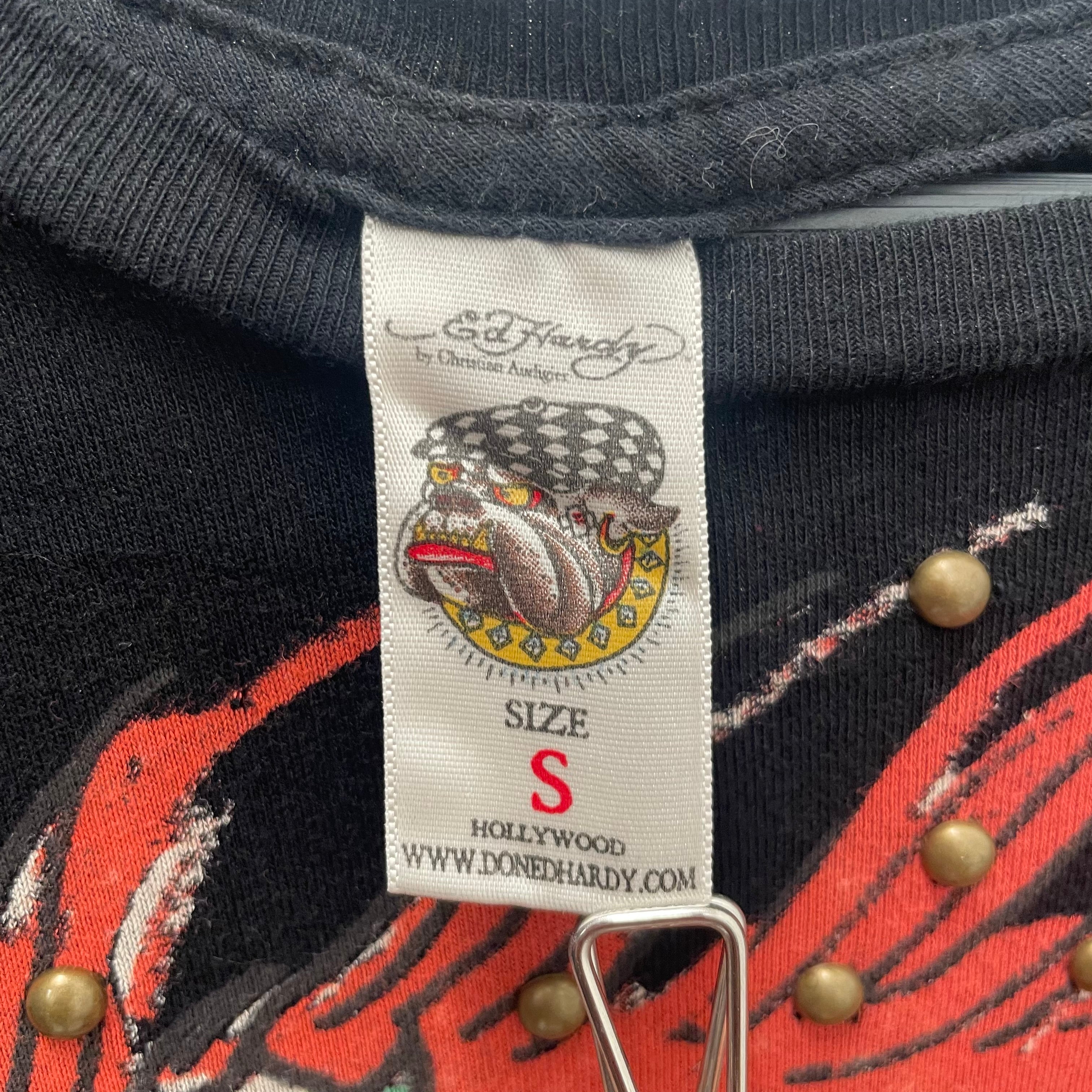 Ed Hardy/LS T-Shirt/S/Cotton/BLK/All Over Print/red hair skull view 3