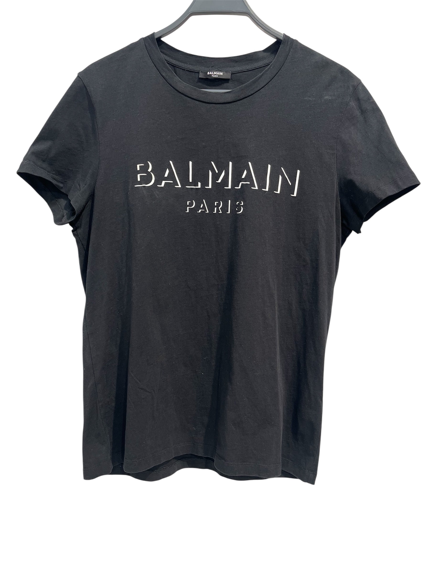 BALMAIN/T-Shirt/L/Cotton/BLK/Graphic/WHITE LOGO FRONT PARIS view 1