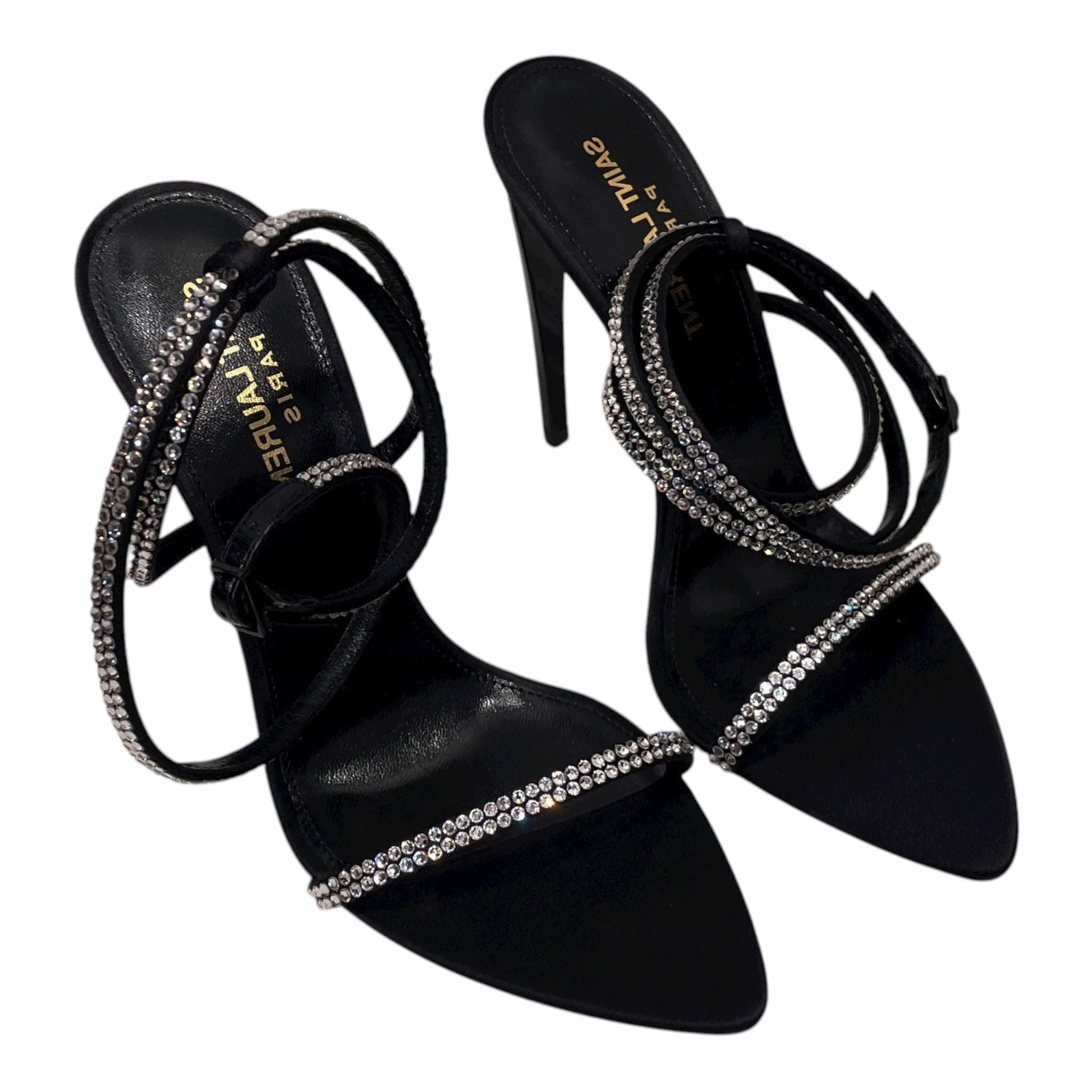 SAINT LAURENT/Heels/EU 36/Leather/BLK/RHINESTONE WRAP AROUND HEEL view 1