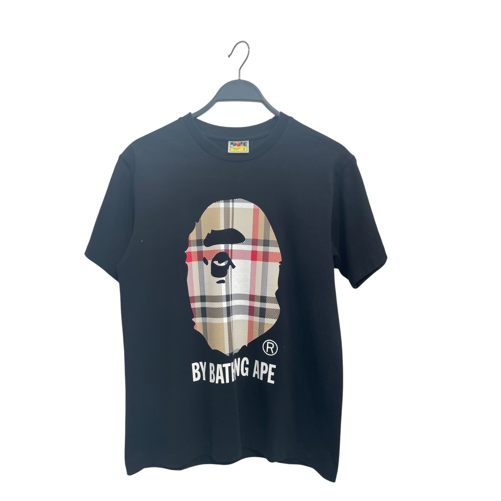 A BATHING APE/T-Shirt/S/Cotton/BLK/Graphic/PLAID MONKEY FACE view 1