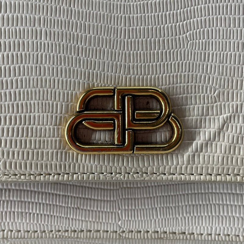 BALENCIAGA/Bag/Leather/WHT/LIZARD EMBOSSED TOP BAG