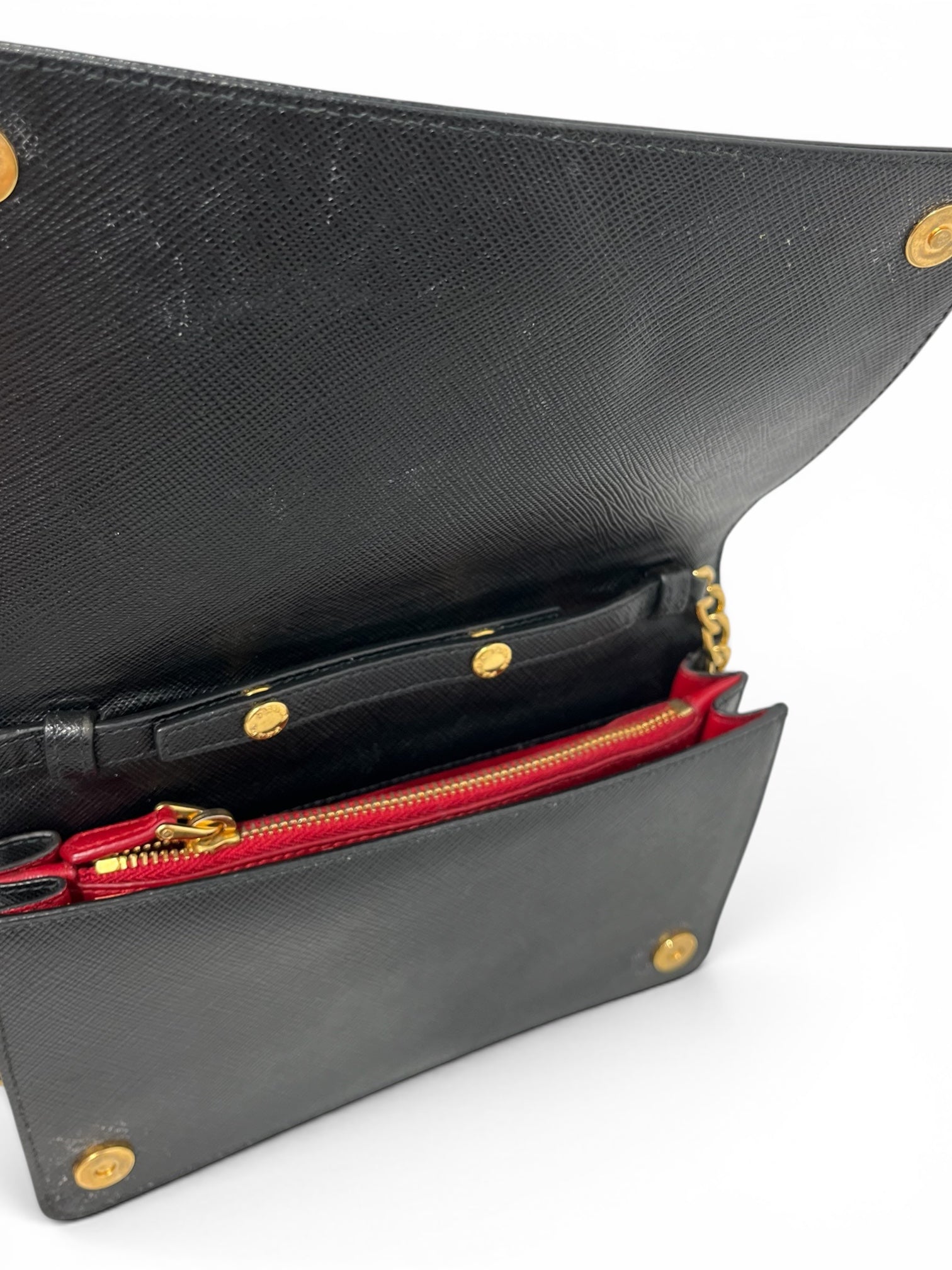 PRADA/Cross Body Bag/Leather/BLK/GLD FRON LOGO RED LINER BAG view 9