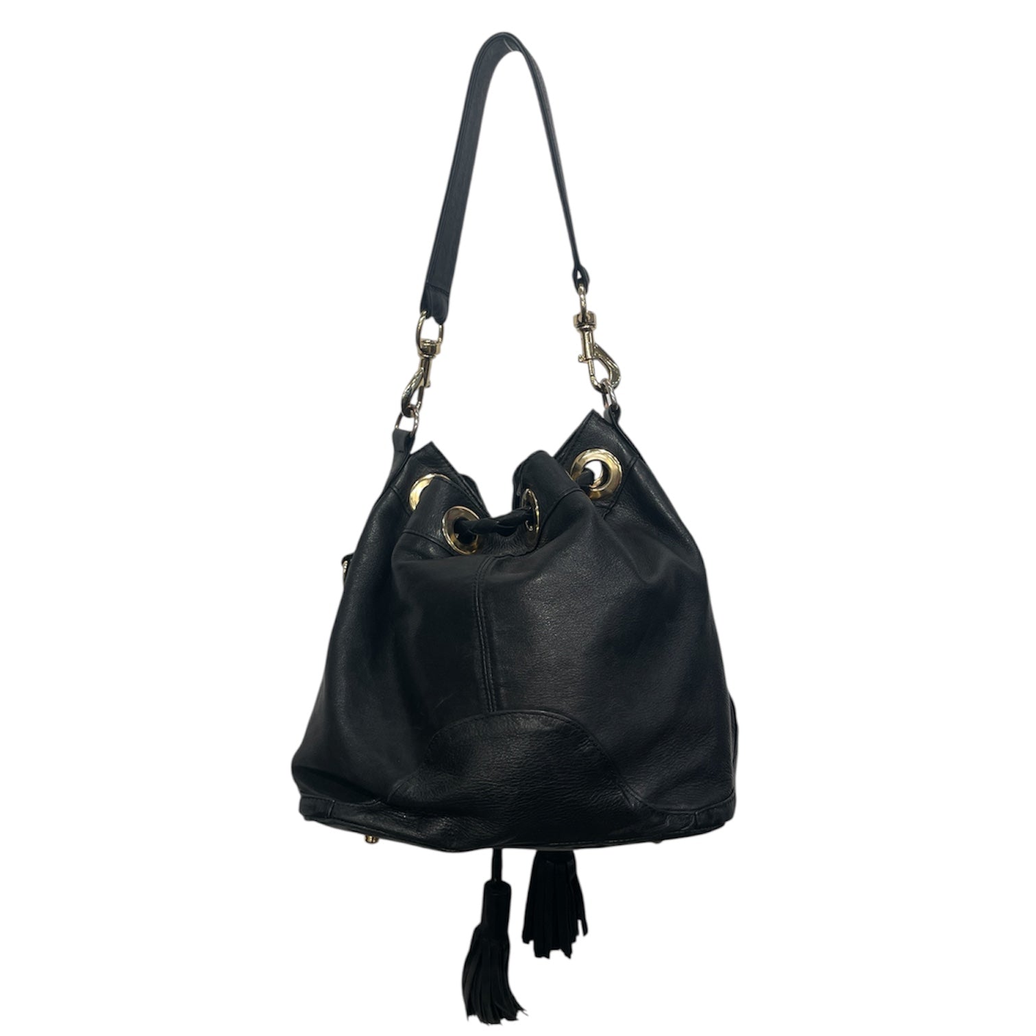 REBECCA MINKOFF/Hand Bag/Leather/BLK/FRING/GOLD HOOP DETAILS view 2