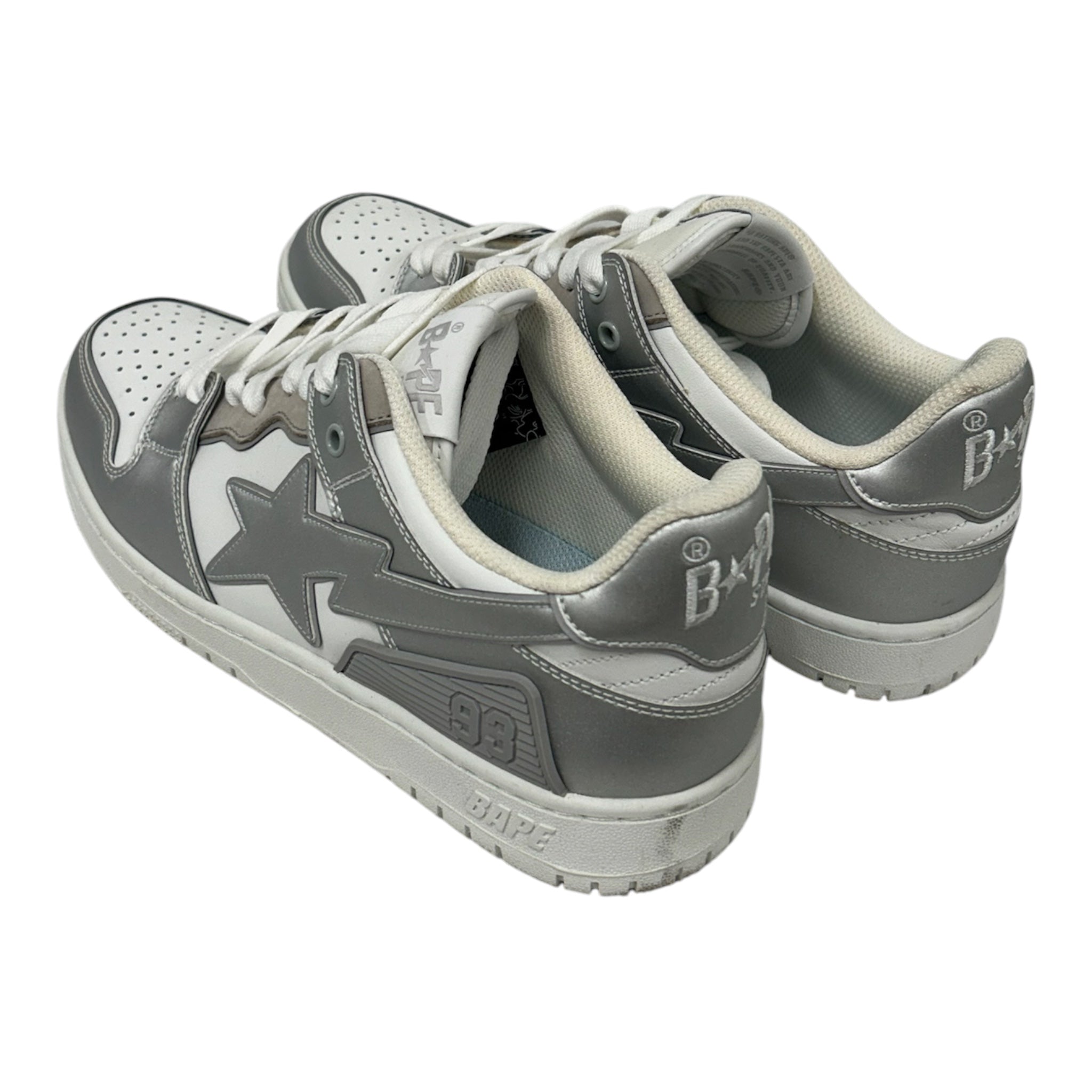 BAPE STA!/Low-Sneakers/US 9.5/Leather/WHT/SK8STA! WHT/SLV view 2